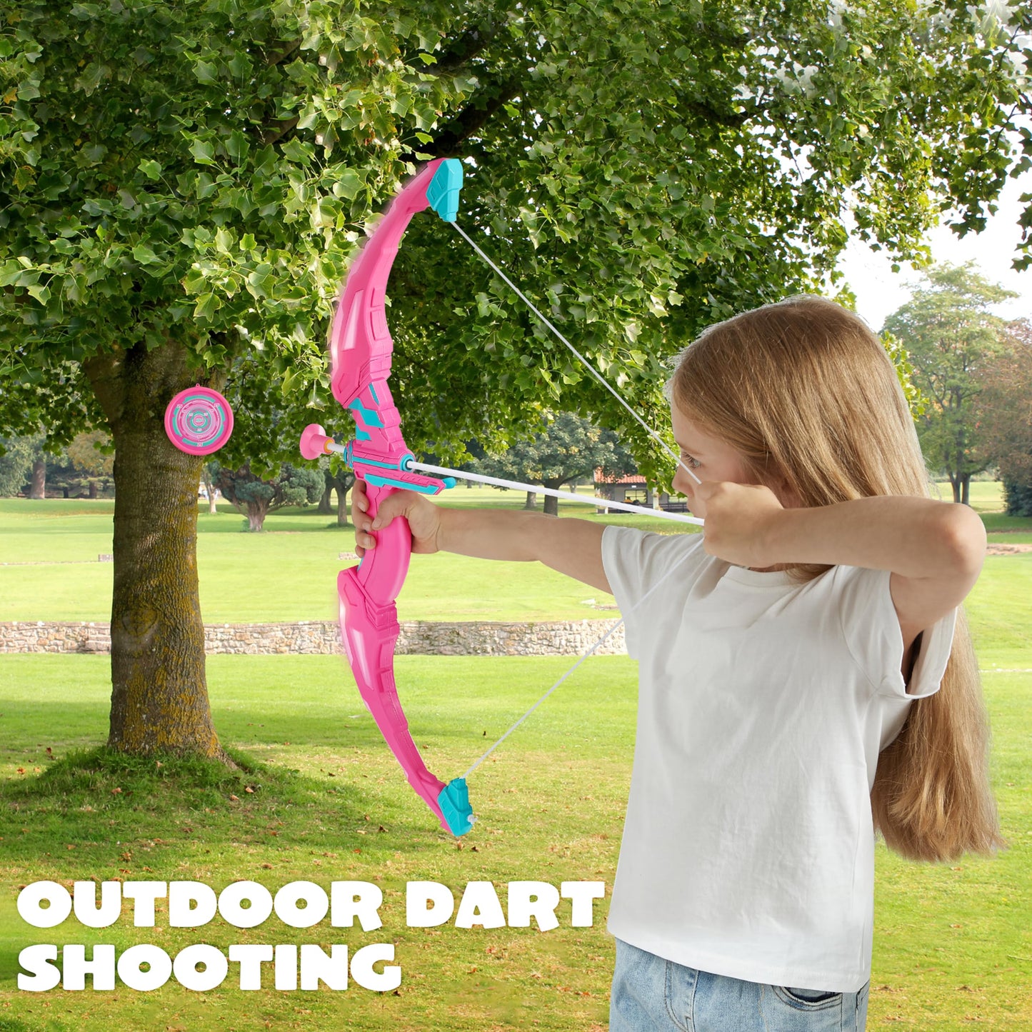 JOYIN Pink Bow and Arrow Set for Girls | LED Light-Up Archery Toy with 9 Suction Cup Arrows, Target & Case | Indoor & Outdoor Play