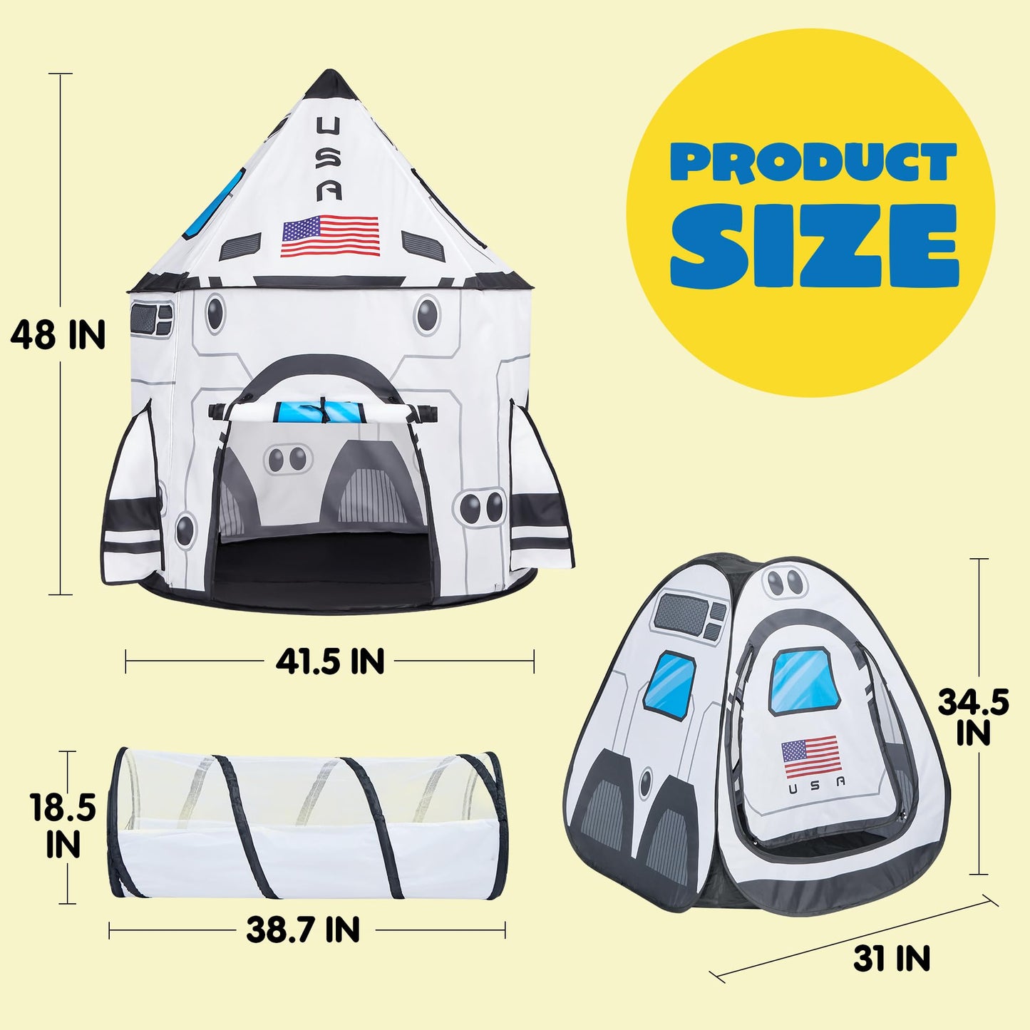JOYIN White Rocket Ship Pop Up Play Tent with Tunnel – Indoor & Outdoor Kids Space Playset