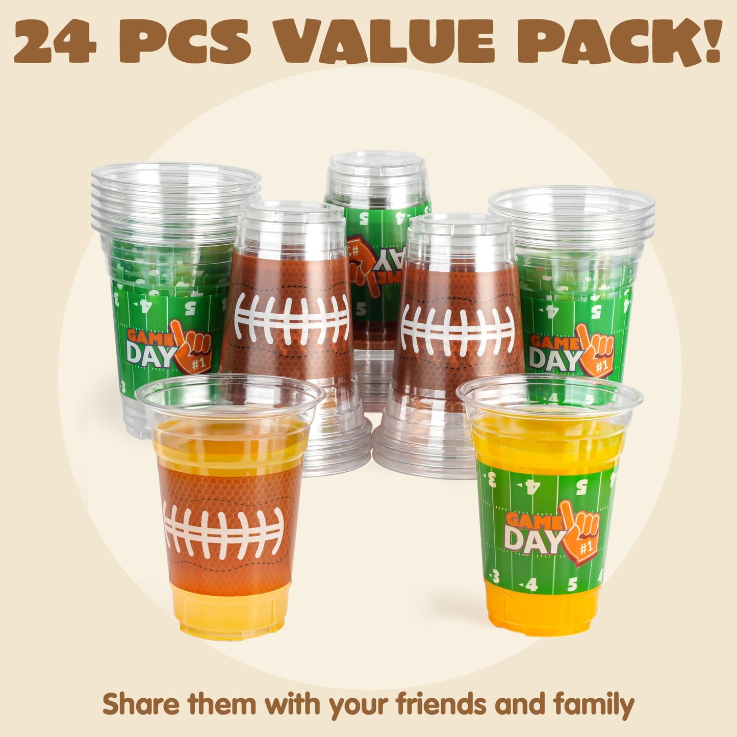 JOYIN 24-Pack 16oz Football Plastic Cups – Disposable Bulk for Sports Parties & Football Party Decor