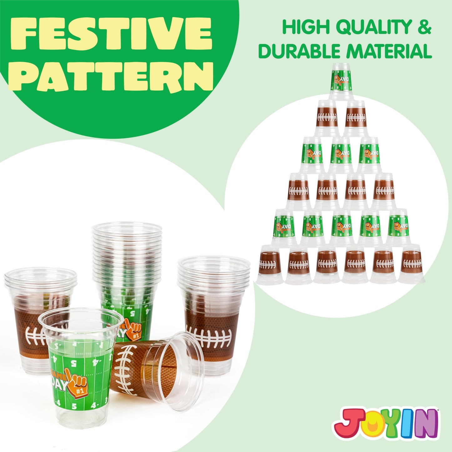 JOYIN 24-Pack 16oz Football Plastic Cups – Disposable Bulk for Sports Parties & Football Party Decor