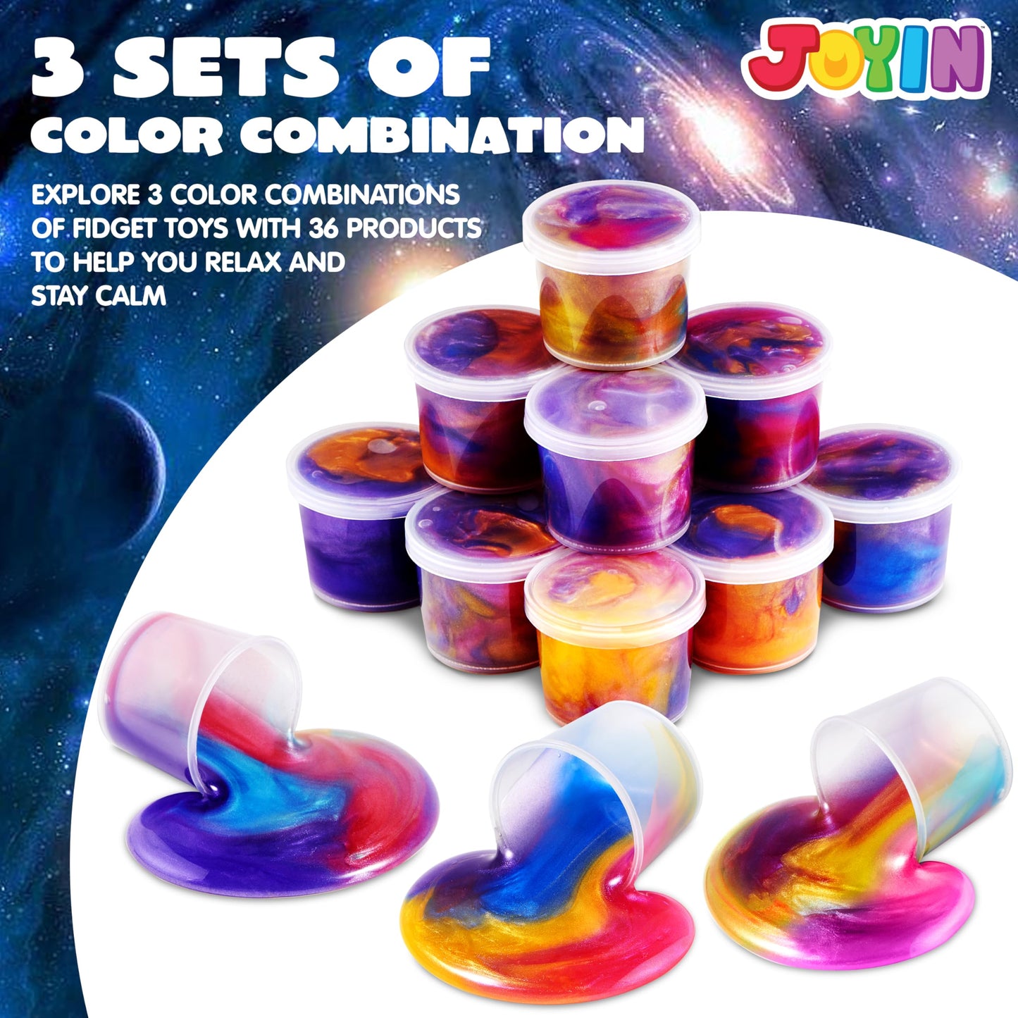 JOYIN Galaxy Slime Cup Party Favors – 36 Pack, Stretchy, Non-Sticky & Mess-Free