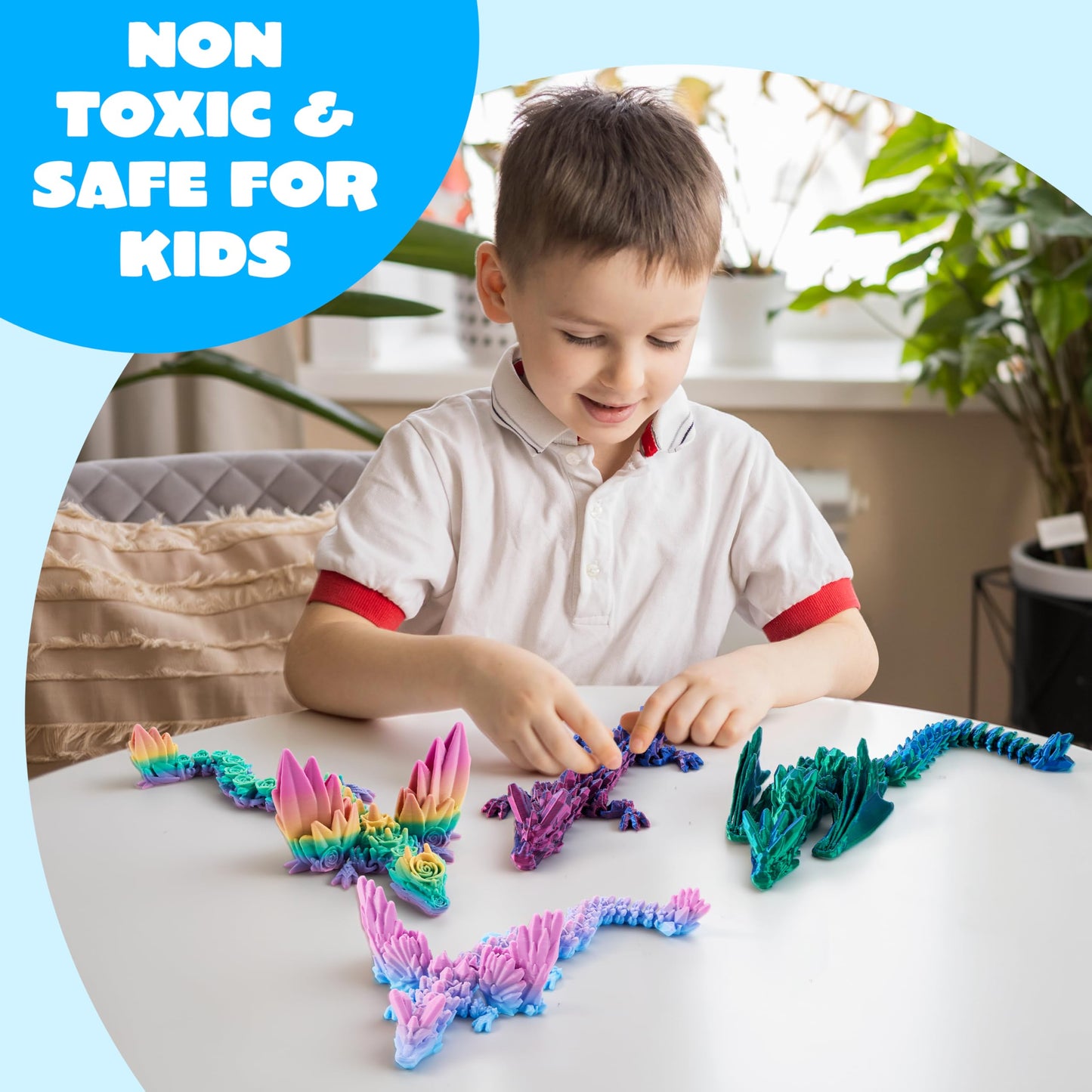 JOYIN 6 Pcs 12 Inch Large 3D Printed Dragon Fidget Toys — Articulated Gradient Dragons for Desk Decor