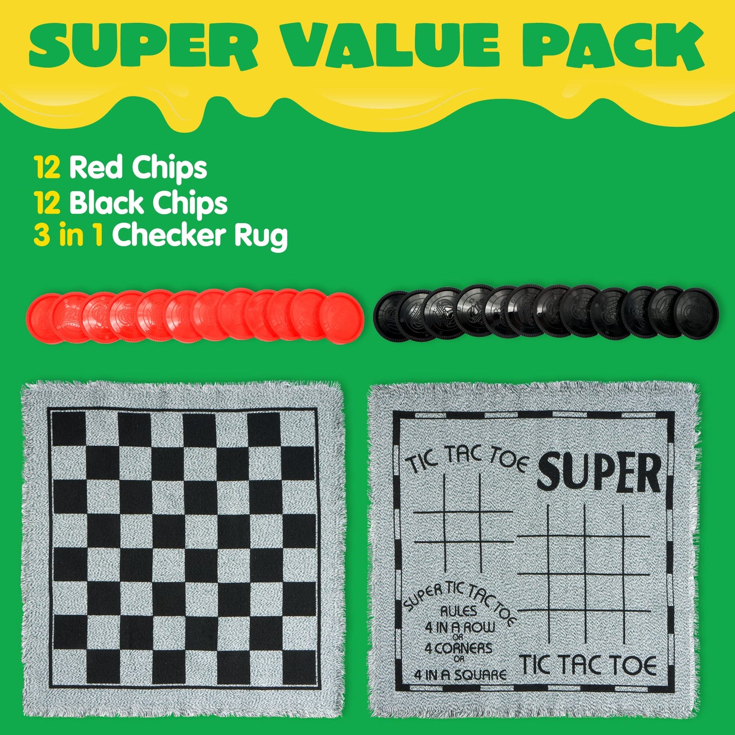 JOYIN 3-in-1 Vintage Giant Checkers & Tic Tac Toe Set – Indoor & Outdoor Family Game