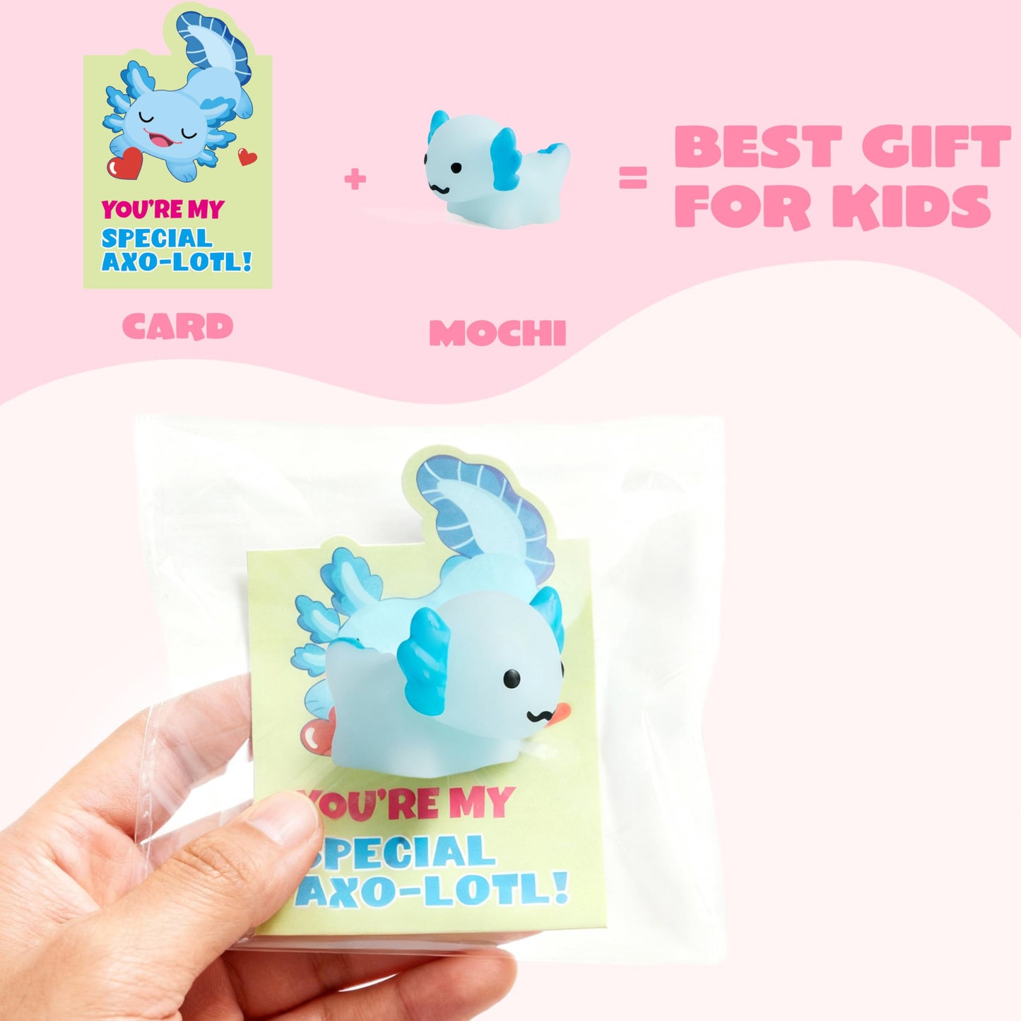JOYIN 28 Packs Valentines Day Gifts for Kids — Axolotl Mochi Squishy Toys with Cards & Bags