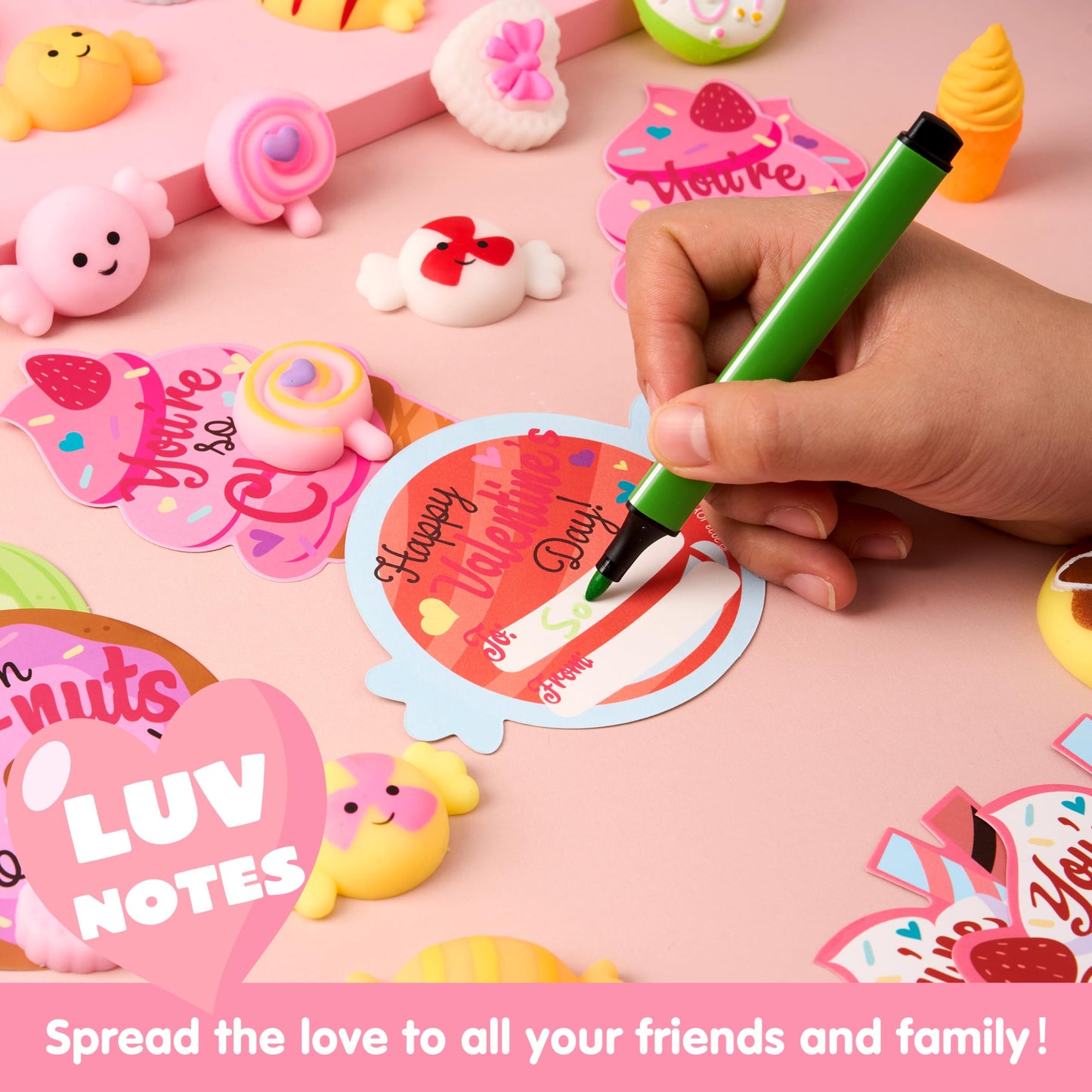 JOYIN 28 Packs Valentine’s Day Gift Cards with Candy Mochi Squishy Toys | Stress Relief Fidget & Classroom Rewards