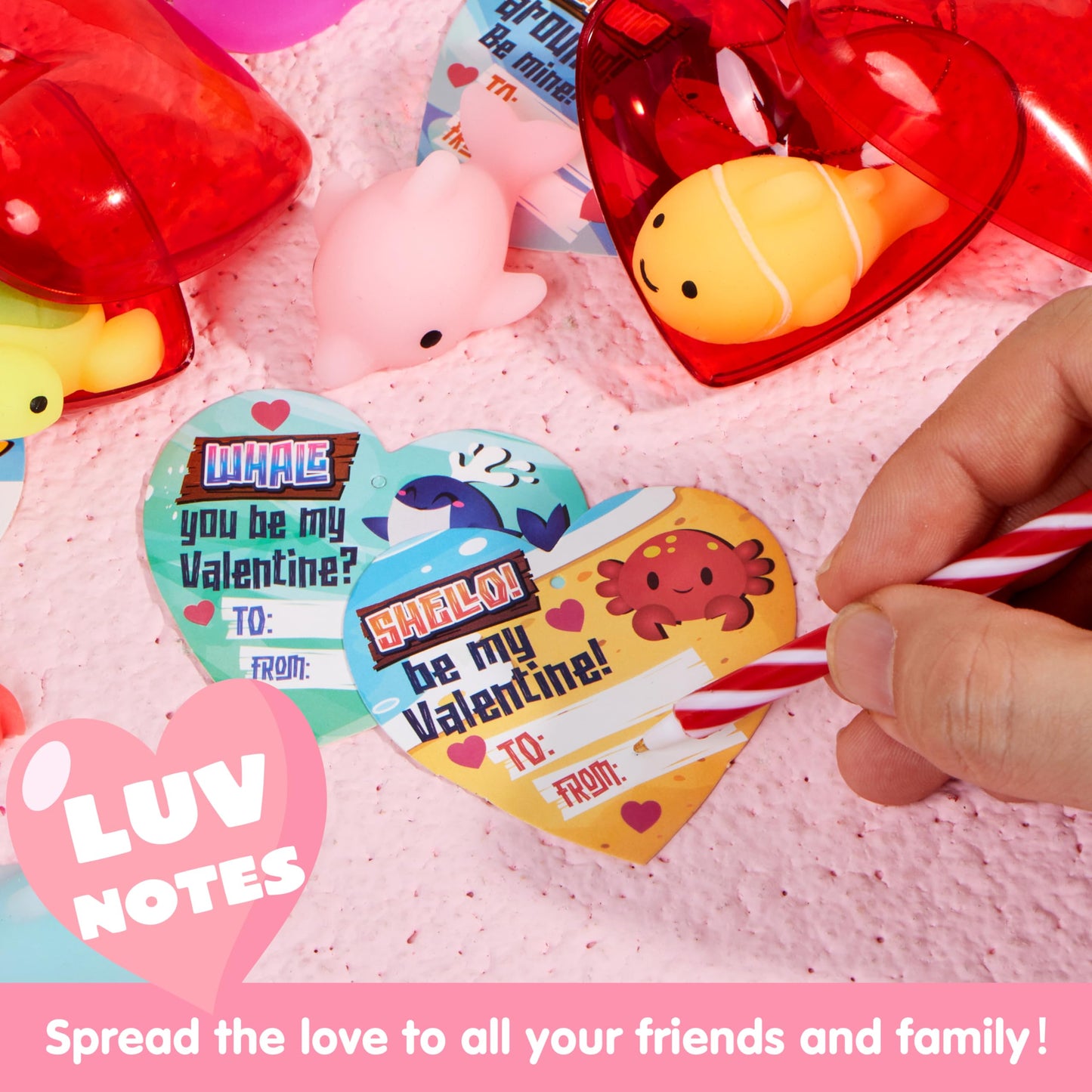 JOYIN 28-Pack Valentines Day Gifts for Kids | Sea Animals Mochi Squishy Toys & Heart Cards