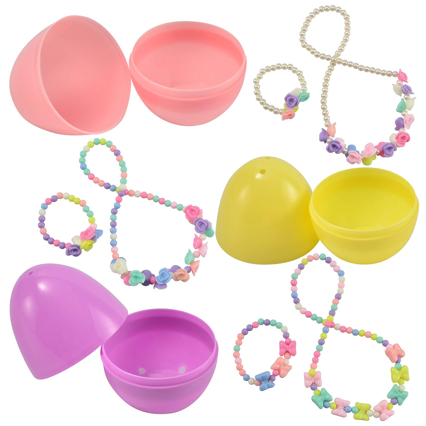 JOYIN 12-Pack Prefilled Easter Eggs with Jewelry Toys – 24 Necklaces & Bracelets for Kids
