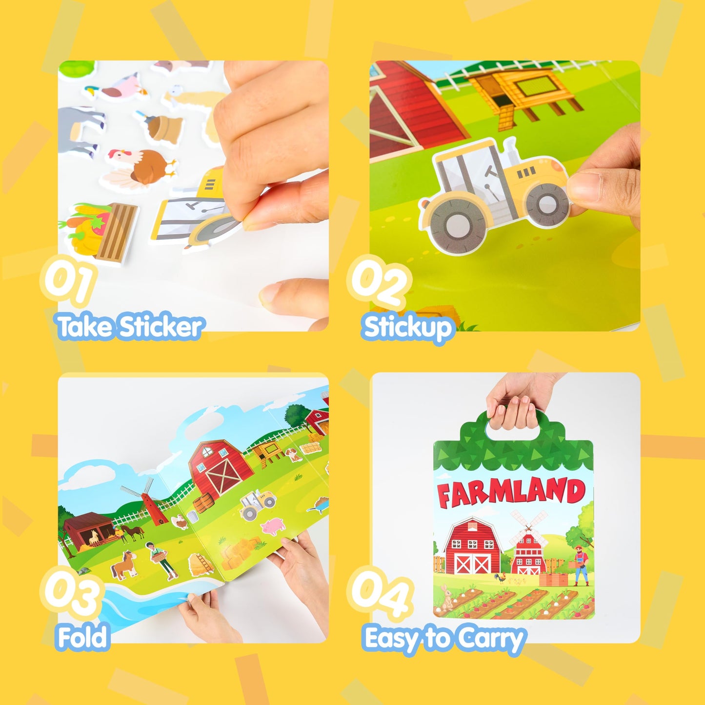 JOYIN Farm Animals Reusable Sticker Book for Toddlers – 43 3D Stickers, Travel Activity