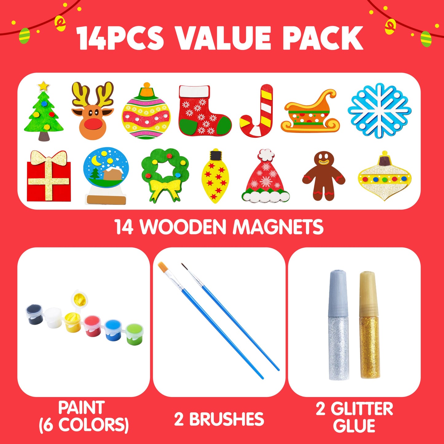JOYIN 14 Christmas Wooden Magnet Craft Kit for Kids – Paint & Create
