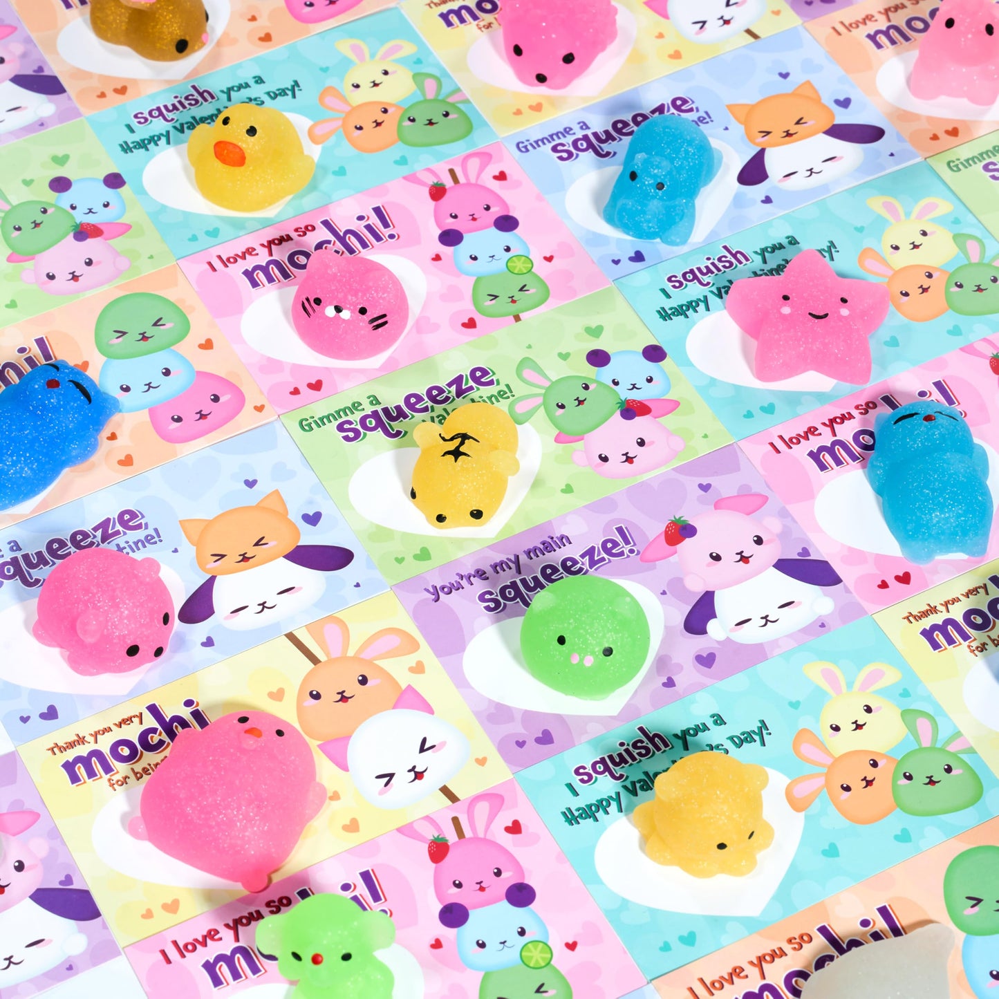 JOYIN 28-Pack Valentines Day Gifts for Kids | Cute Mochi Squishy Toys & Valentines Cards for Classrooms