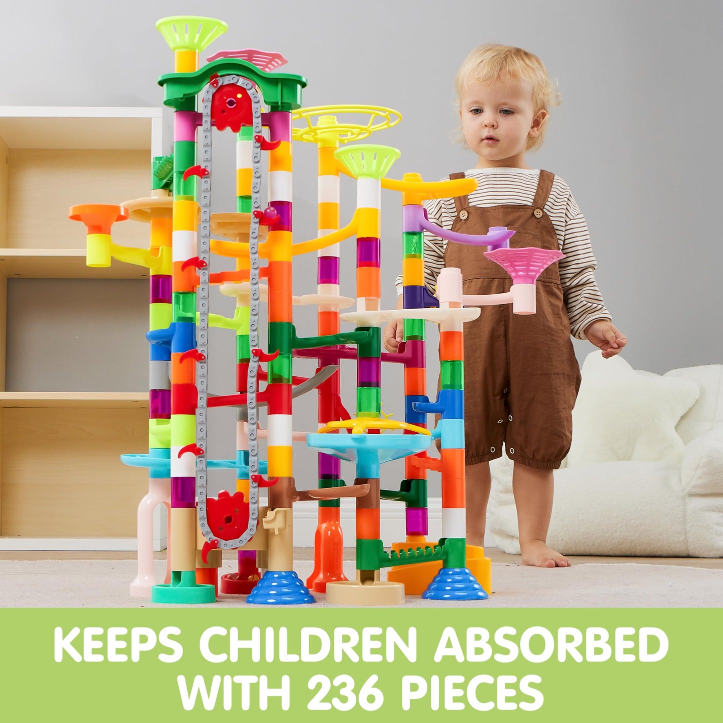 JOYIN 236Pcs Glowing Marble Run with Motorized Elevator – STEM Toy Set
