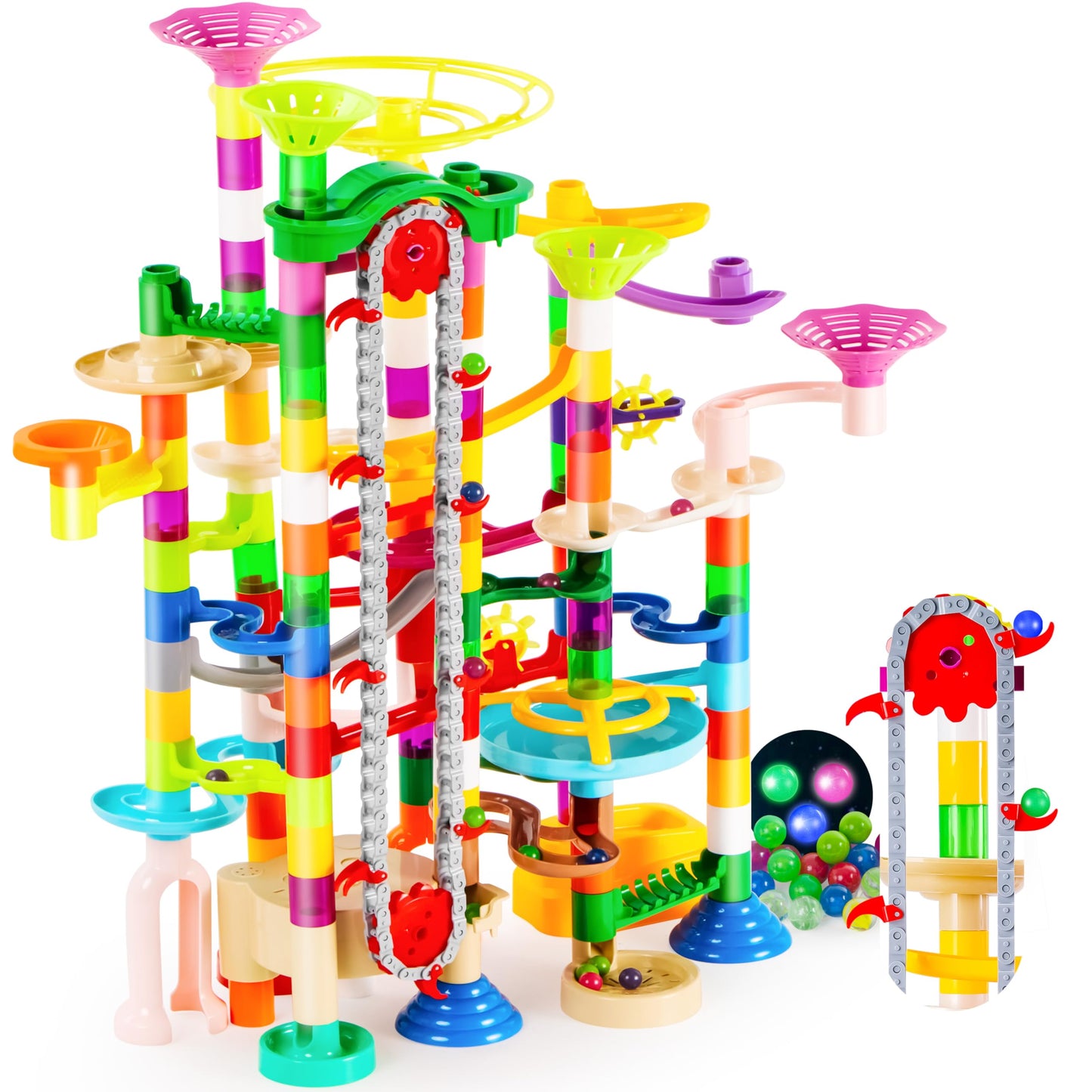 JOYIN 236Pcs Glowing Marble Run with Motorized Elevator – STEM Toy Set