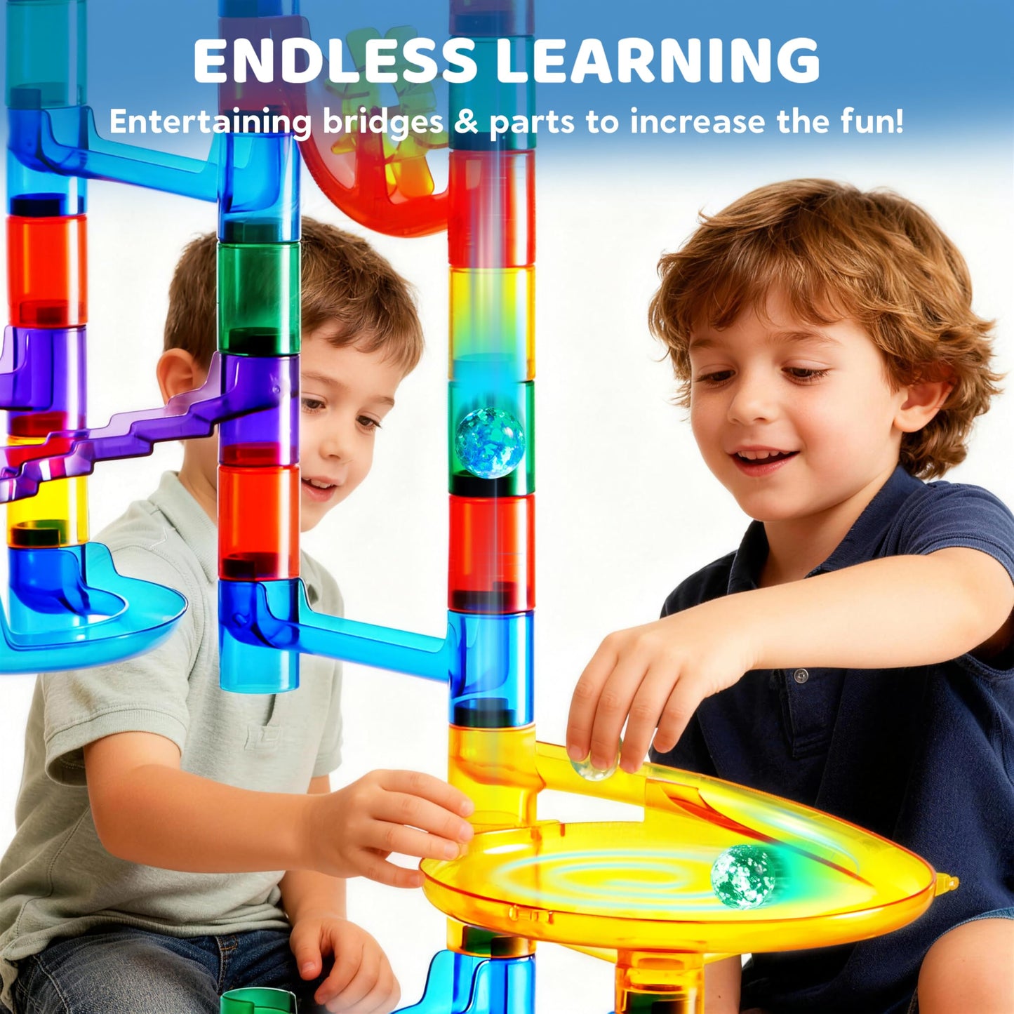 JOYIN 150Pcs Glowing Marble Run Set – STEM Building Blocks with 5 Glow-in-the-Dark Marbles
