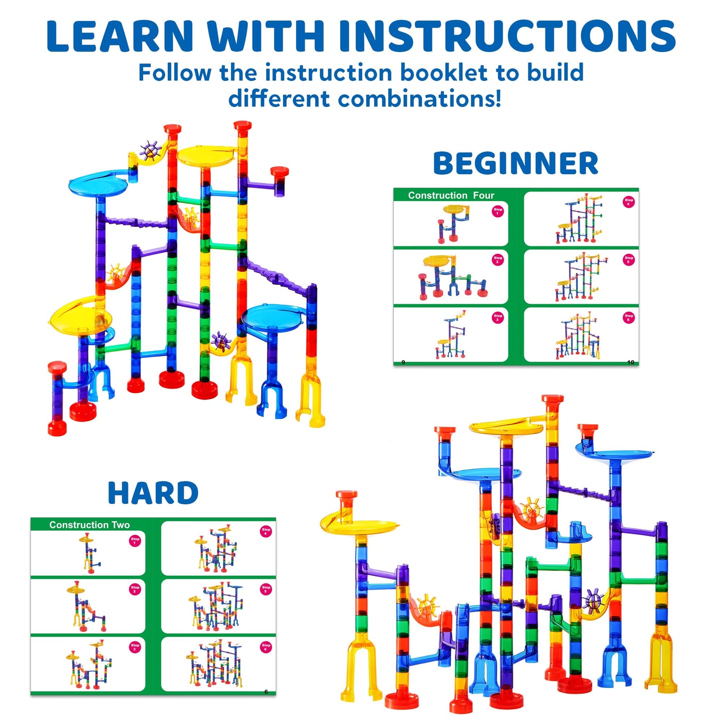 JOYIN 150Pcs Glowing Marble Run Set – STEM Building Blocks with 5 Glow-in-the-Dark Marbles