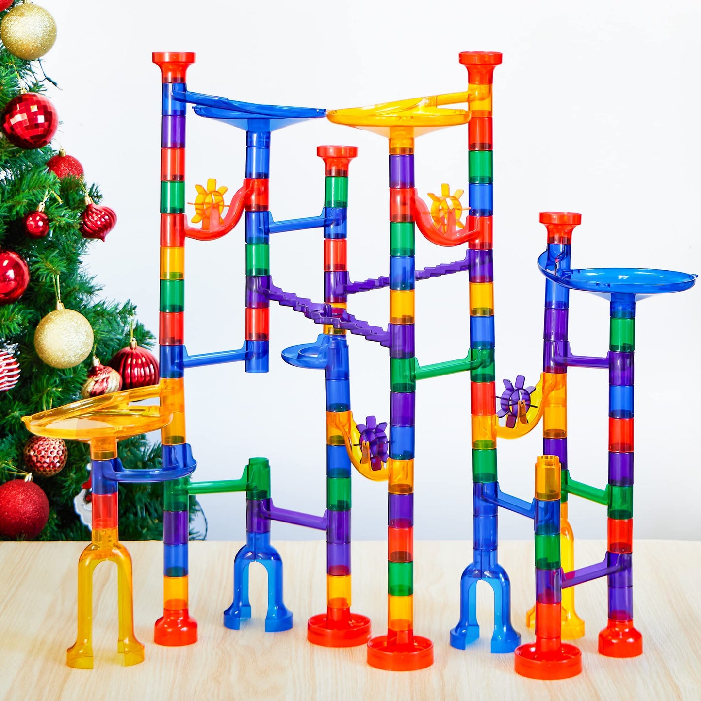 JOYIN 150Pcs Glowing Marble Run Set – STEM Building Blocks with 5 Glow-in-the-Dark Marbles
