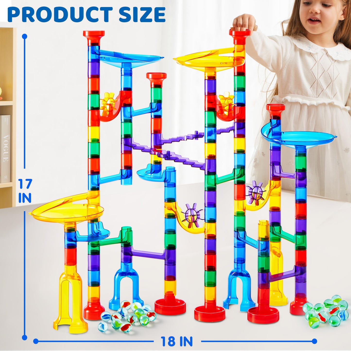 JOYIN 150Pcs Glowing Marble Run Set – STEM Building Blocks with 5 Glow-in-the-Dark Marbles