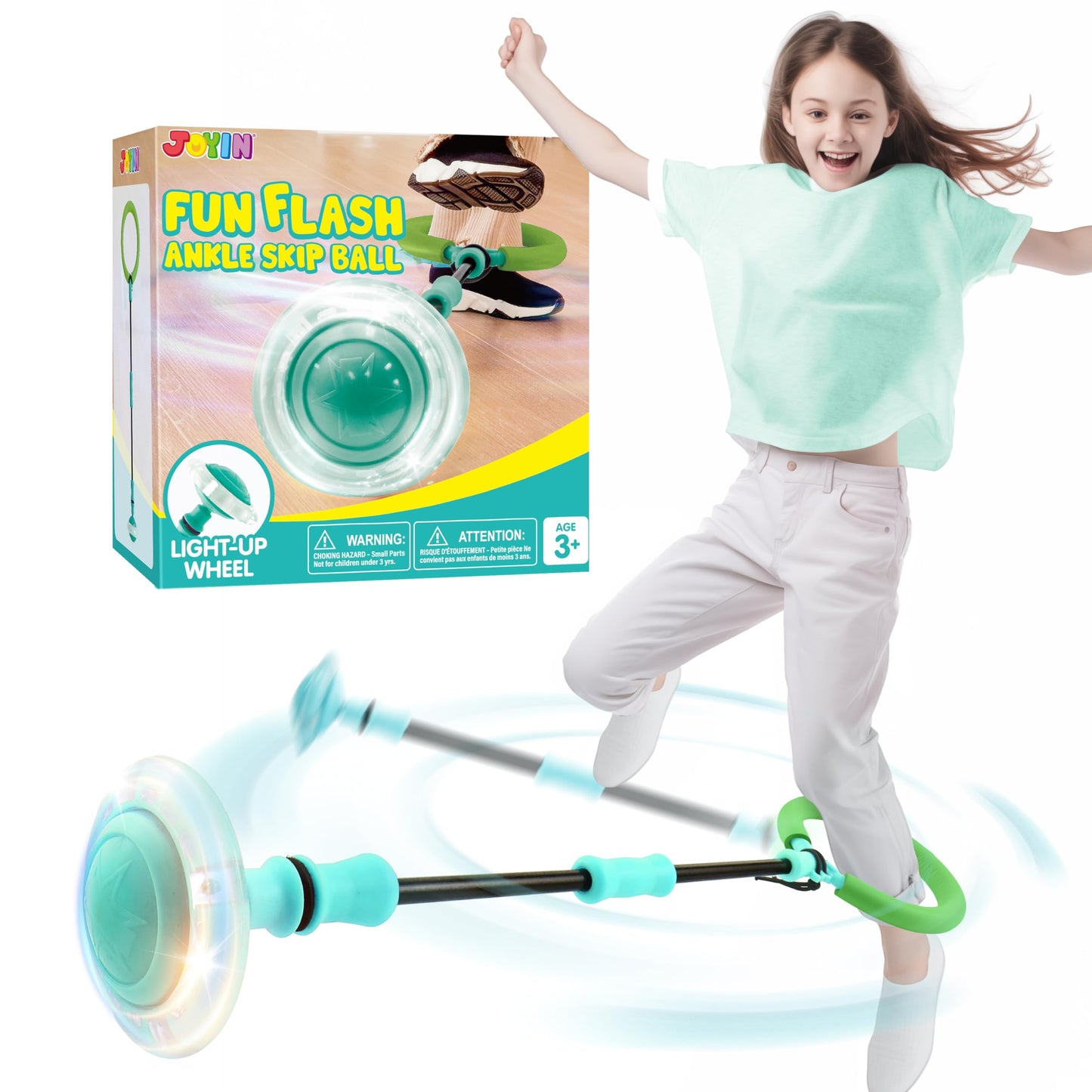 JOYIN Green Ankle Skip Ball with Flashing Lights – Indoor & Outdoor Kids Toy