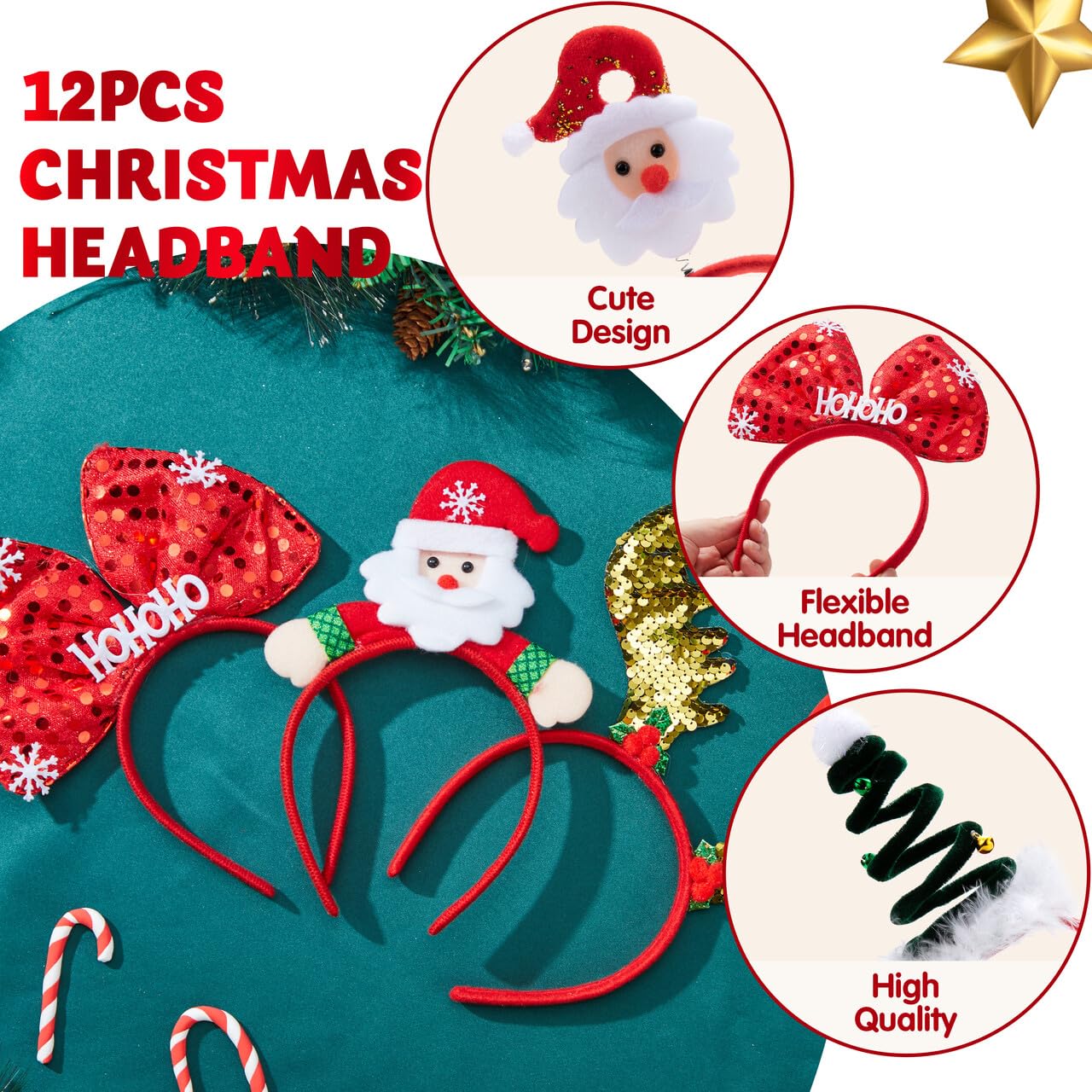 JOYIN 12 Pack Christmas Headbands – 4 Styles 3D Hats for All Ages