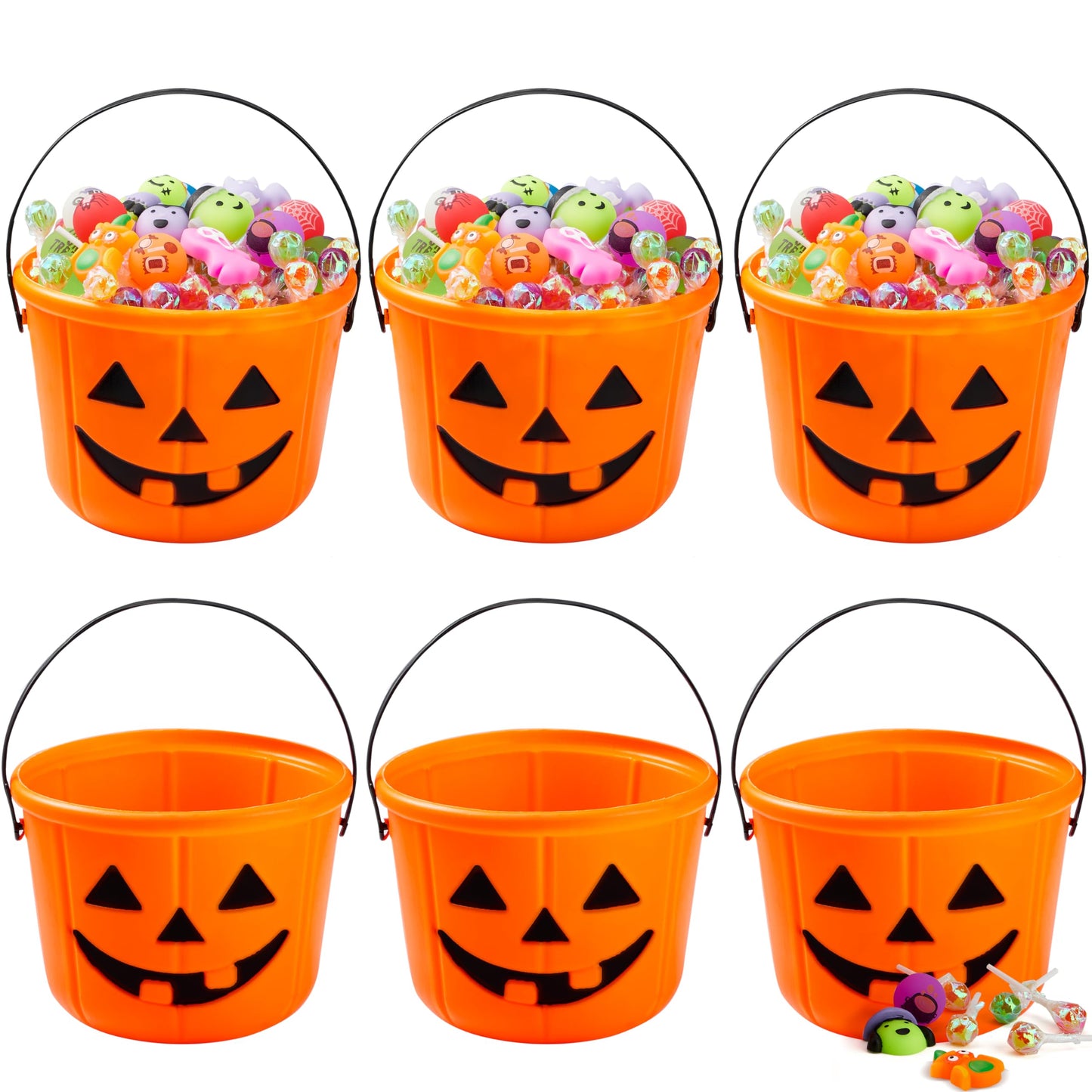 JOYIN 6Pcs Halloween Pumpkin Buckets – Jack O' Lantern Candy Buckets for Trick or Treating, 7x5 in, Reusable
