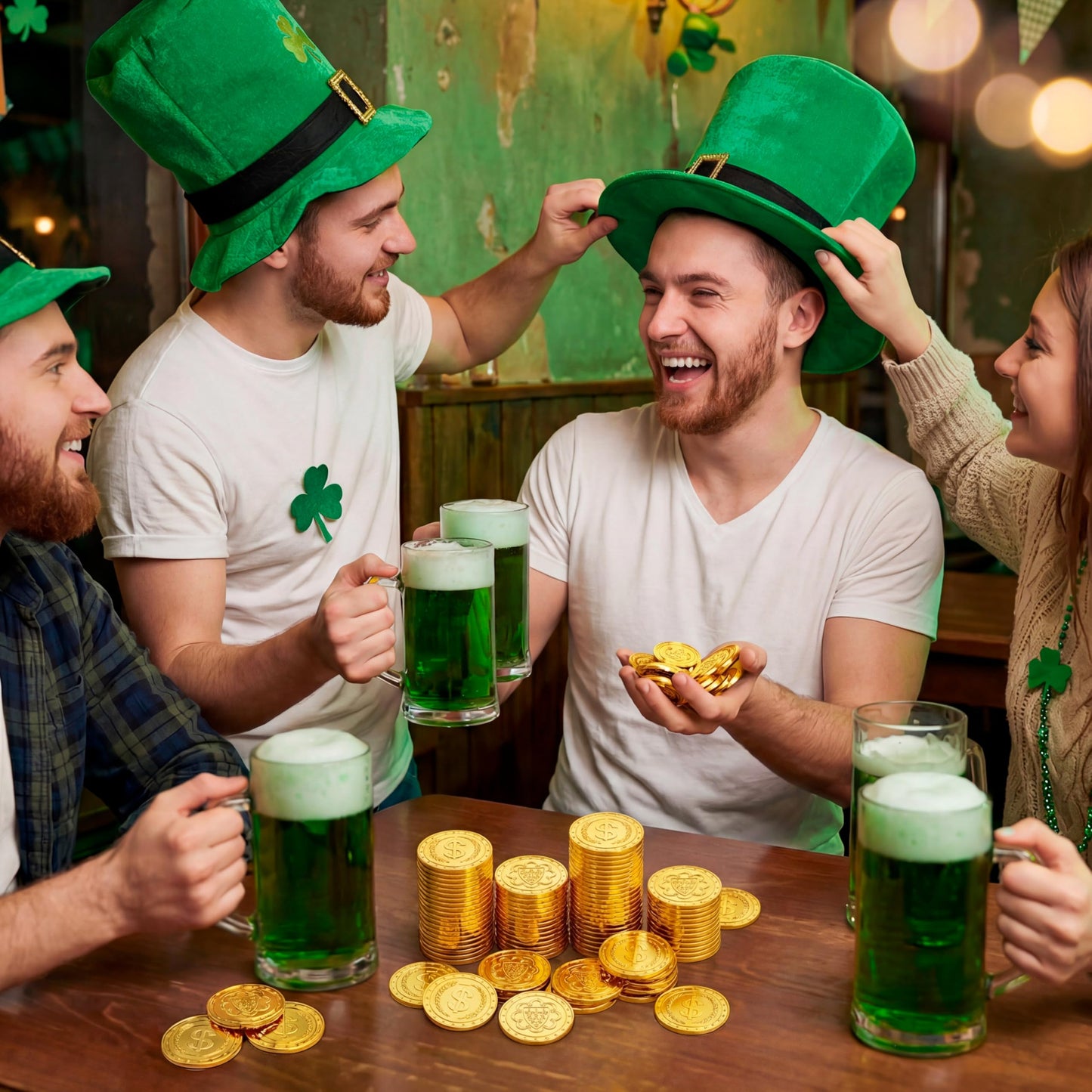 JOYIN 100 PCS St. Patrick's Day Coins – Plastic Gold Doubloons for Treasure Hunts, Party Favors & Decor
