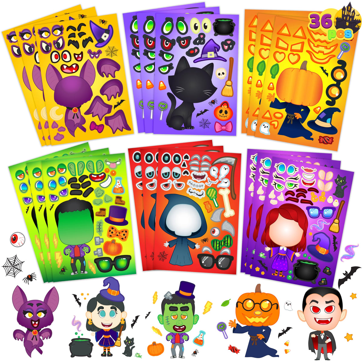 JOYIN 36 PCS Halloween Craft Stickers – Face Sticker Set for Party Favors, DIY Decor & Classroom Activities