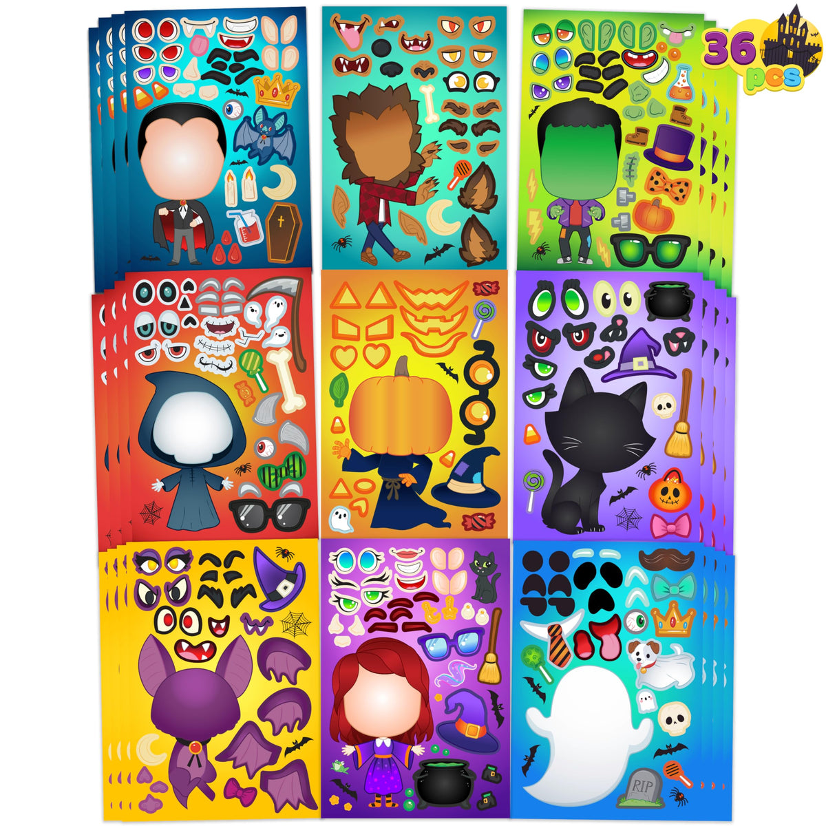 JOYIN 36 PCS Halloween Craft Stickers – Face Sticker Set for Party Favors, DIY Decor & Classroom Activities