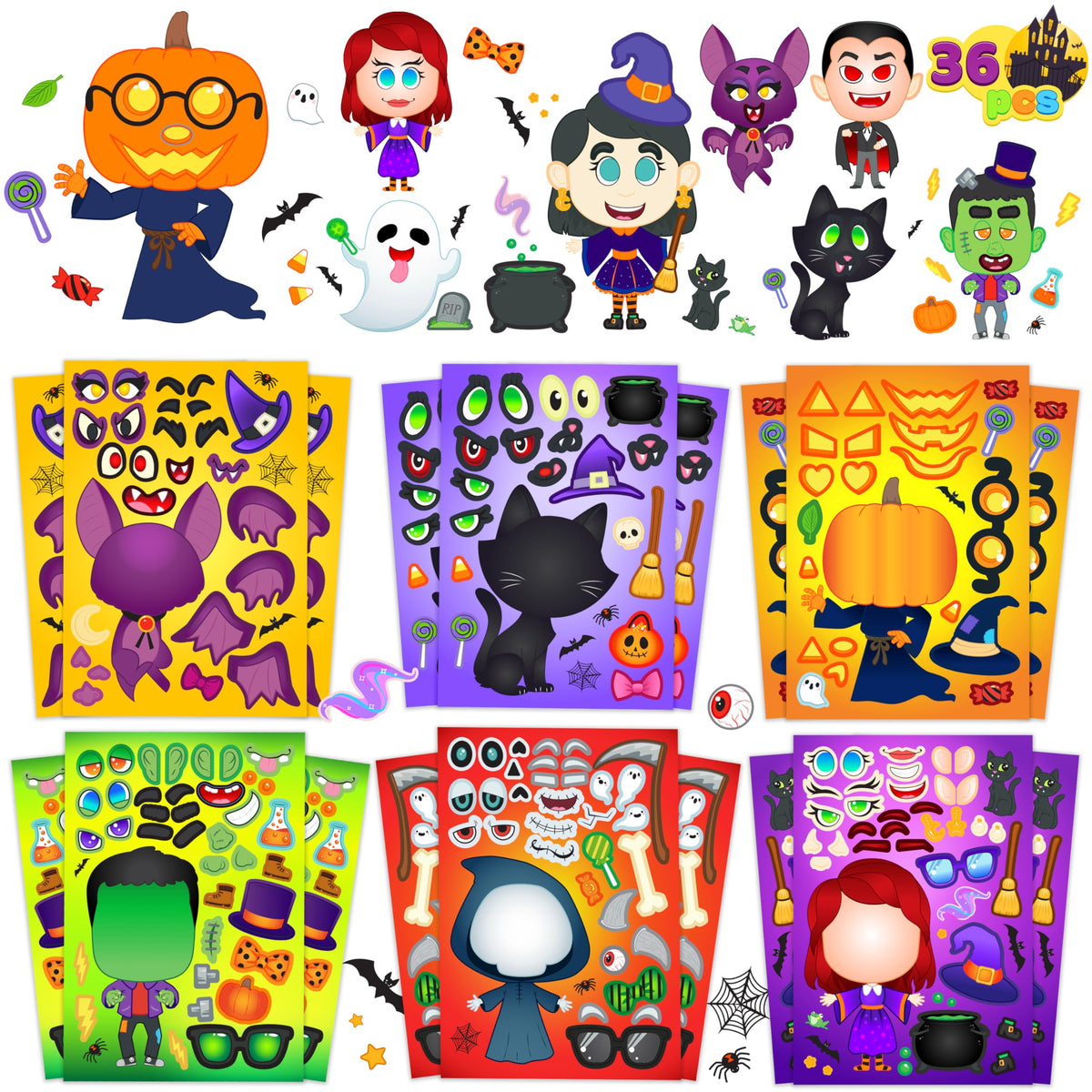 JOYIN 36 PCS Halloween Craft Stickers – Face Sticker Set for Party Favors, DIY Decor & Classroom Activities