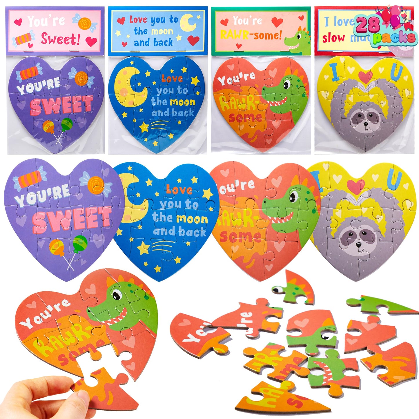 JOYIN 28-Pack Valentine’s Gift Cards with Heart Puzzles – Classroom Prizes & Party Favors