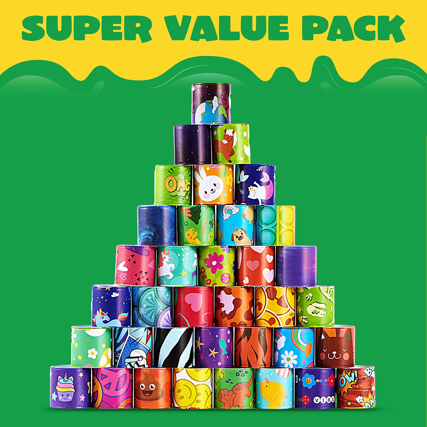JOYIN 288 Pcs Valentine Slap Bracelets for Kids – 36 Designs, Party Favors