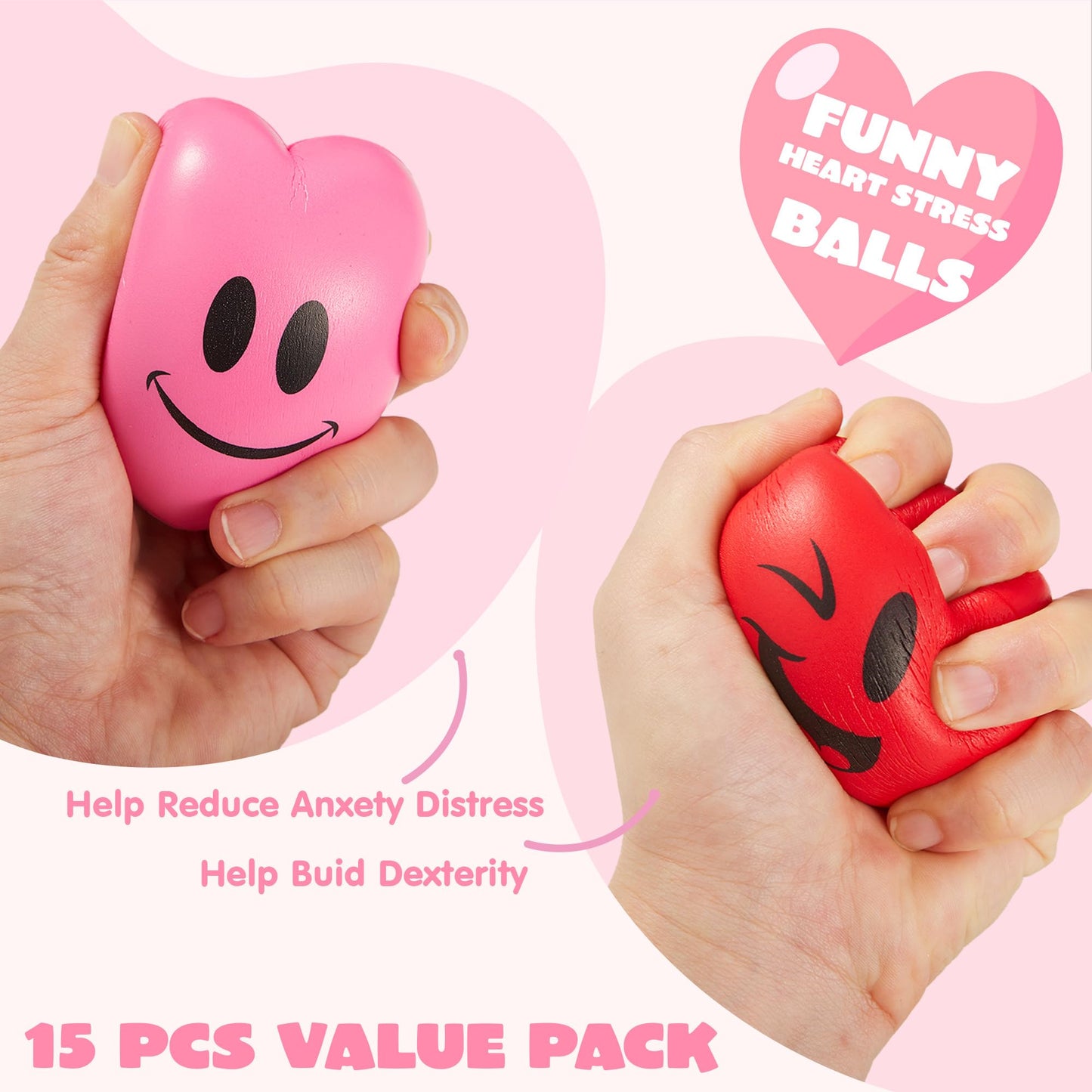 JOYIN 15 Pcs Valentines Heart Shape Stress Ball Set – 3in Squishy Toys