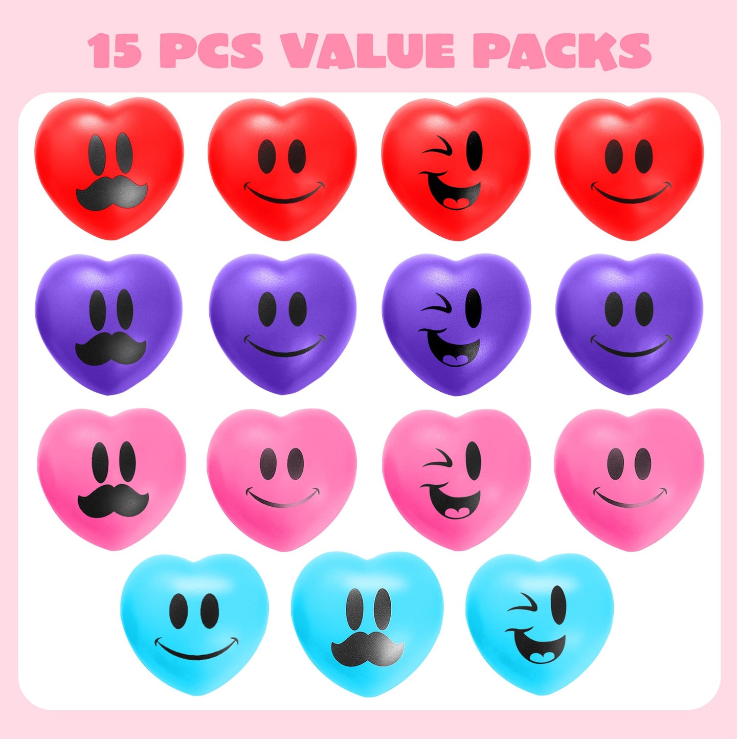 JOYIN 15 Pcs Valentines Heart Shape Stress Ball Set – 3in Squishy Toys