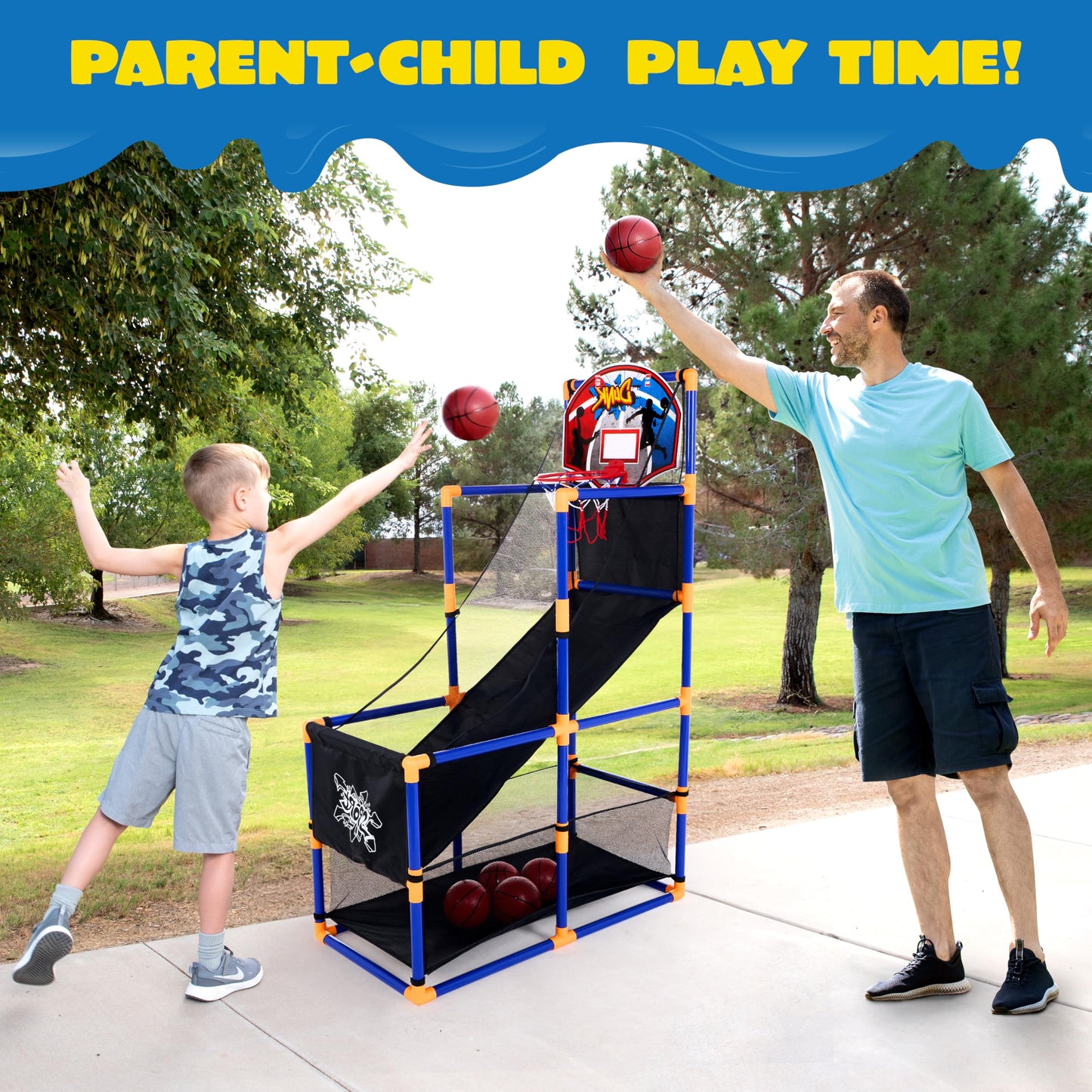 JOYIN Arcade Basketball Game Set — Indoor/Outdoor Play for Kids 3–12, 4 Balls & Pump Included