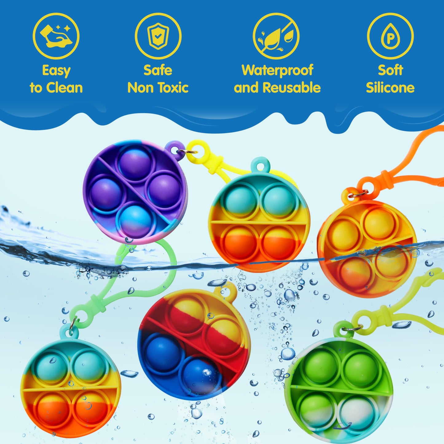 JOYIN Round Pop Fidget Keychain 90 Pack – Colorful Silicone Toys for Kids, Classroom Prizes, Party Favors