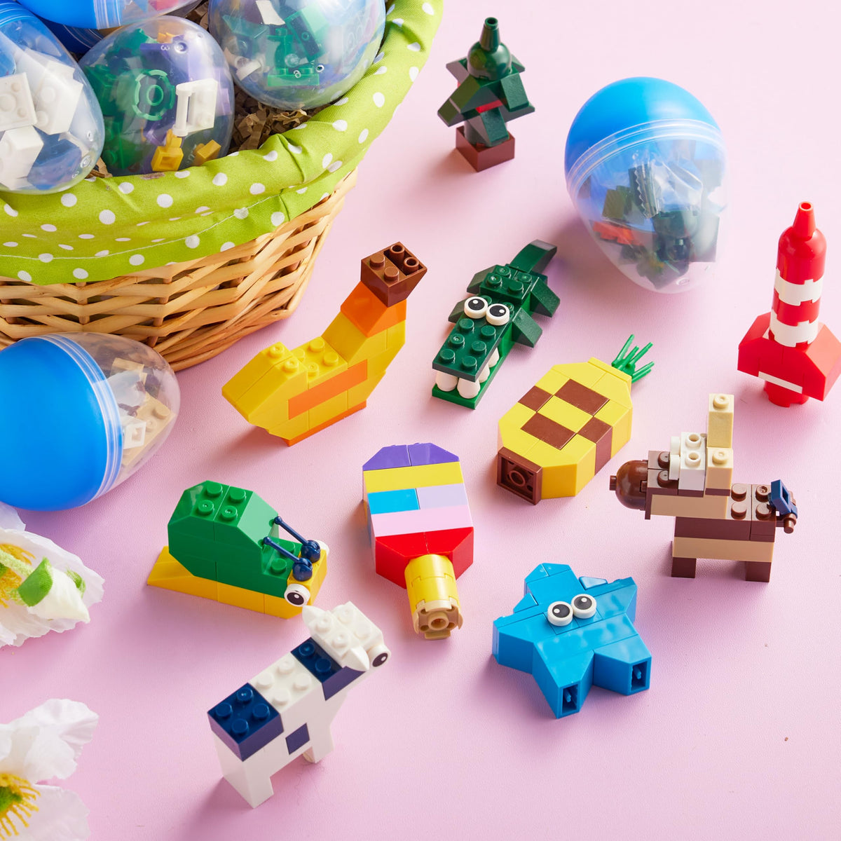 JOYIN 12 Pcs Pre-Filled Easter Eggs with Cute Characters Building Blocks — Kids Gift, Hunt & Party Favors