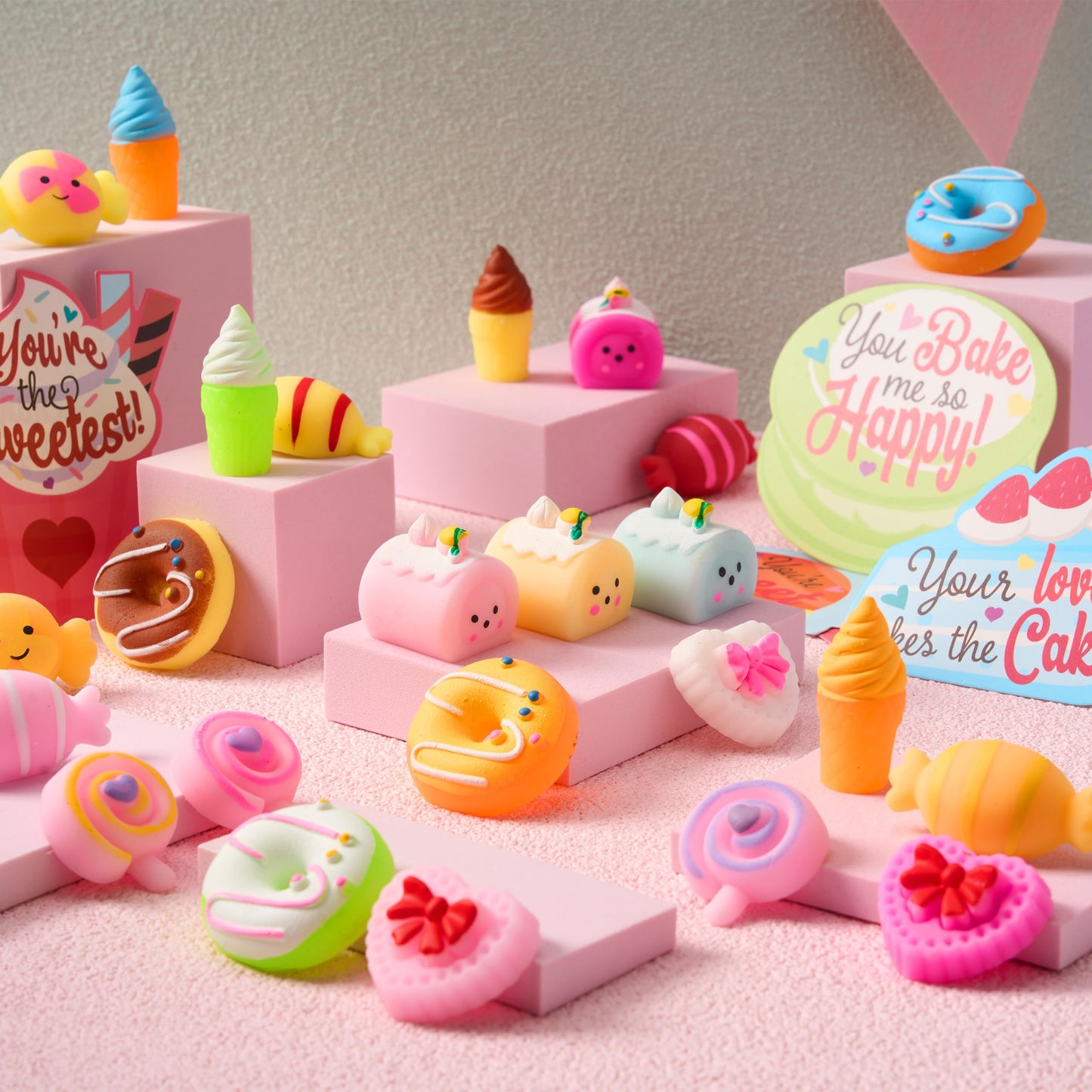 JOYIN 28 Packs Valentine’s Day Gift Cards with Candy Mochi Squishy Toys | Stress Relief Fidget & Classroom Rewards