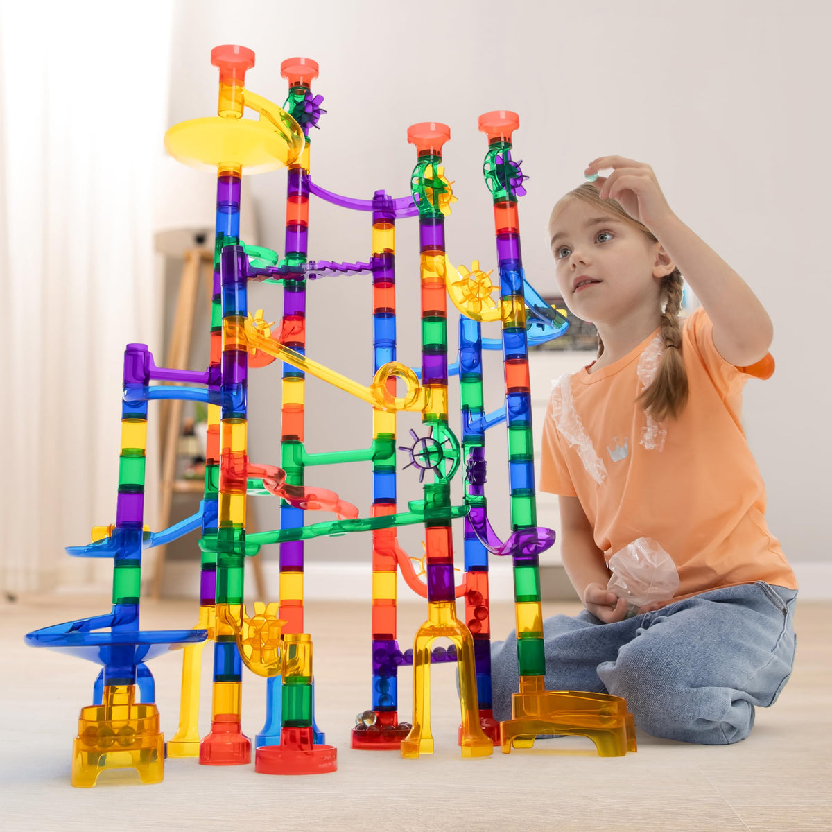 JOYIN 170Pcs Glowing Marble Run Set | STEM Building Blocks & Glow-in-the-Dark Marbles