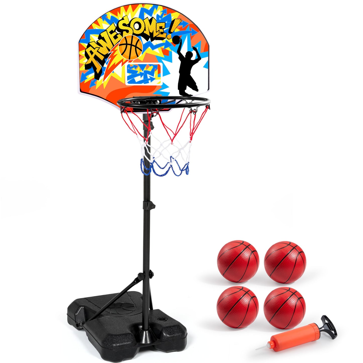 JOYIN Indoor Kids Basketball Hoop with Stand — Adjustable Height 2.6 ft to 6.2 ft, Portable Indoor Outdoor Toy for Ages 3–8