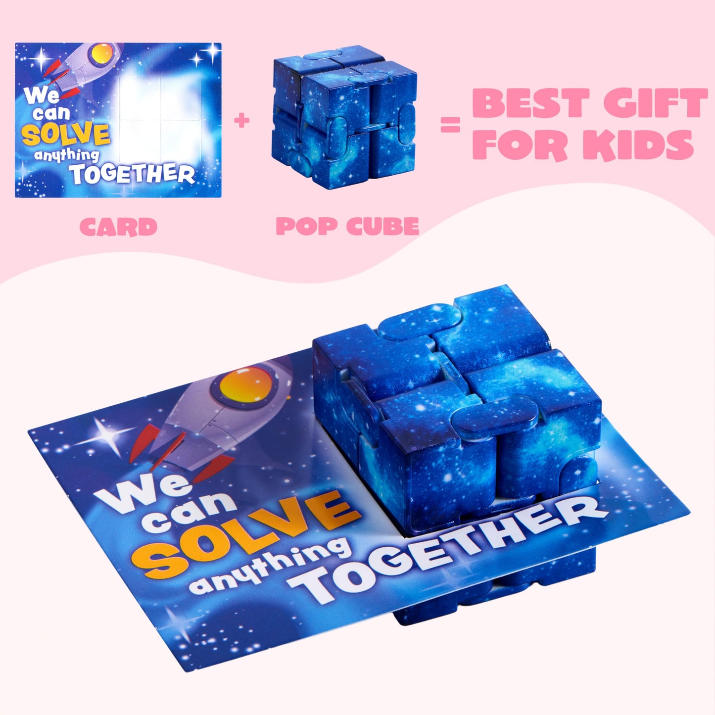 JOYIN 28 Packs Valentine’s Day Gift Cards with Infinity Flip – Cosmic Fidget Toys for Kids