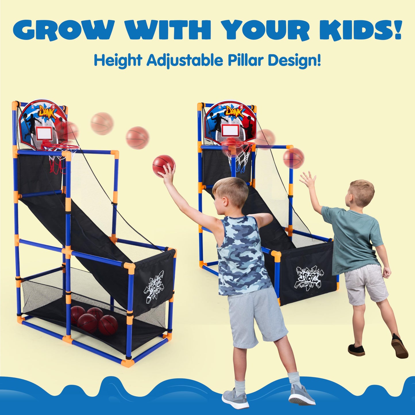 JOYIN Arcade Basketball Game Set — Indoor/Outdoor Play for Kids 3–12, 4 Balls & Pump Included
