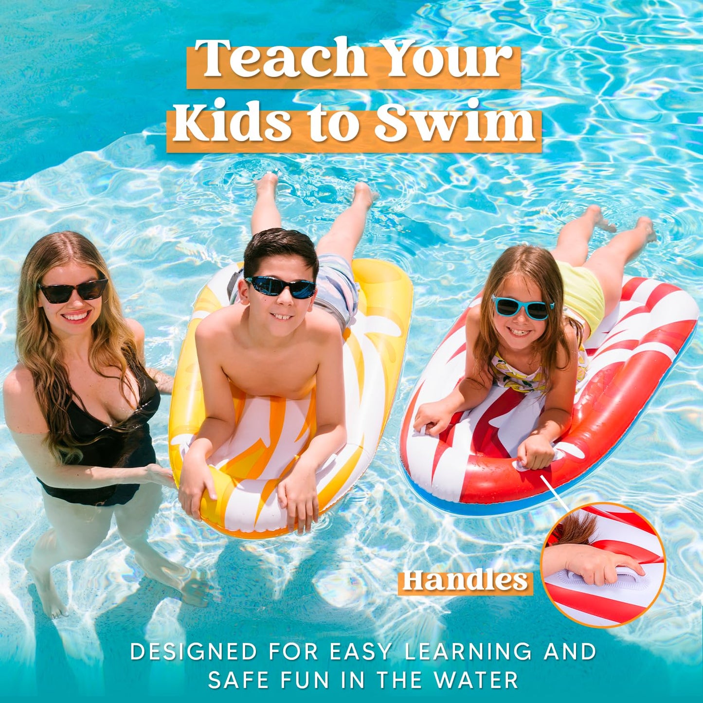 JOYIN 2-Pack Inflatable Body Boards for Pool - Red and Yellow Learn-to-Swim