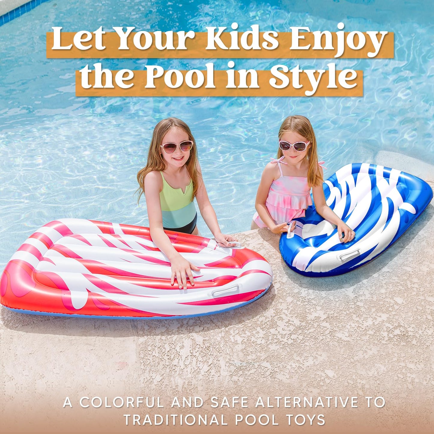 JOYIN 2 Pack Inflatable Body Boards for Pool Learning – Red & Blue Kids Floats