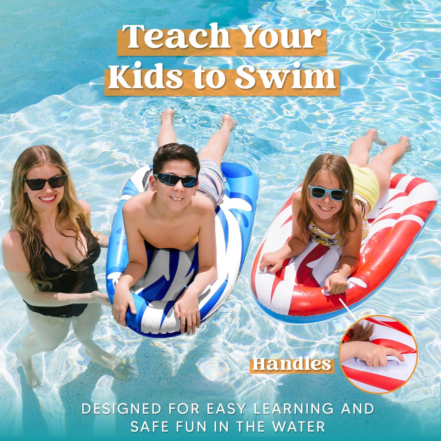 JOYIN 2 Pack Inflatable Body Boards for Pool Learning – Red & Blue Kids Floats