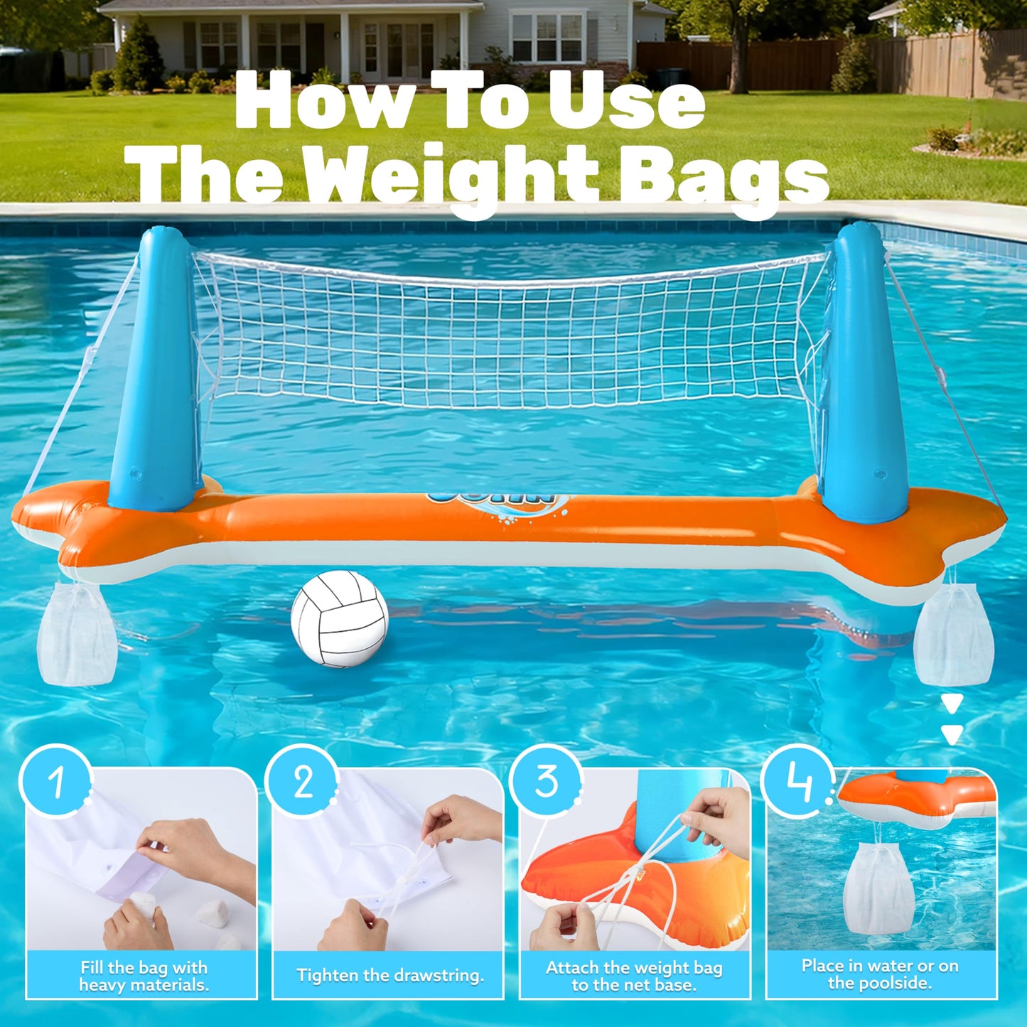 JOYIN Inflatable Pool Float Set with Volleyball Net & Basketball Hoops – 105”x28”x38” / 27.6”x23” | L-Orange