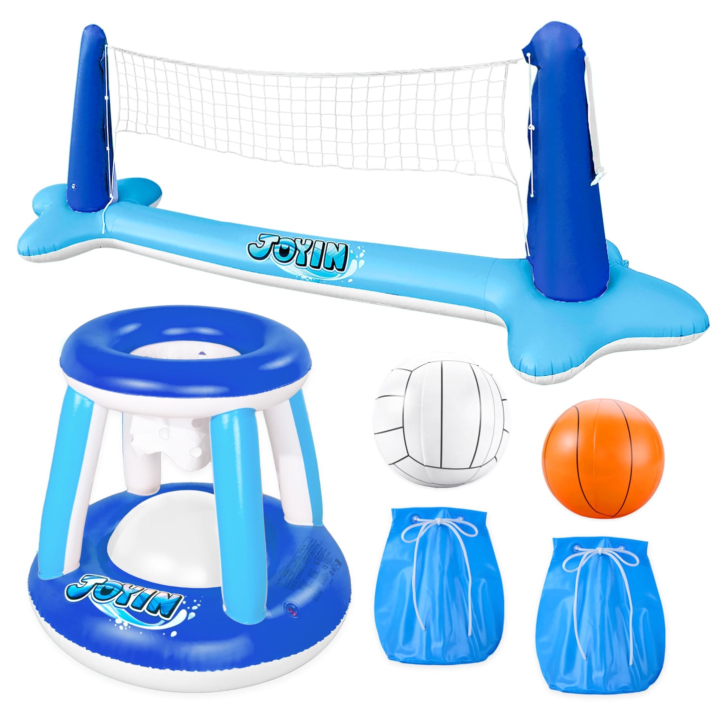 JOYIN Inflatable Volleyball Net & Basketball Hoops Pool Float Set | Balls Included for Kids & Adults | Summer Pool Games