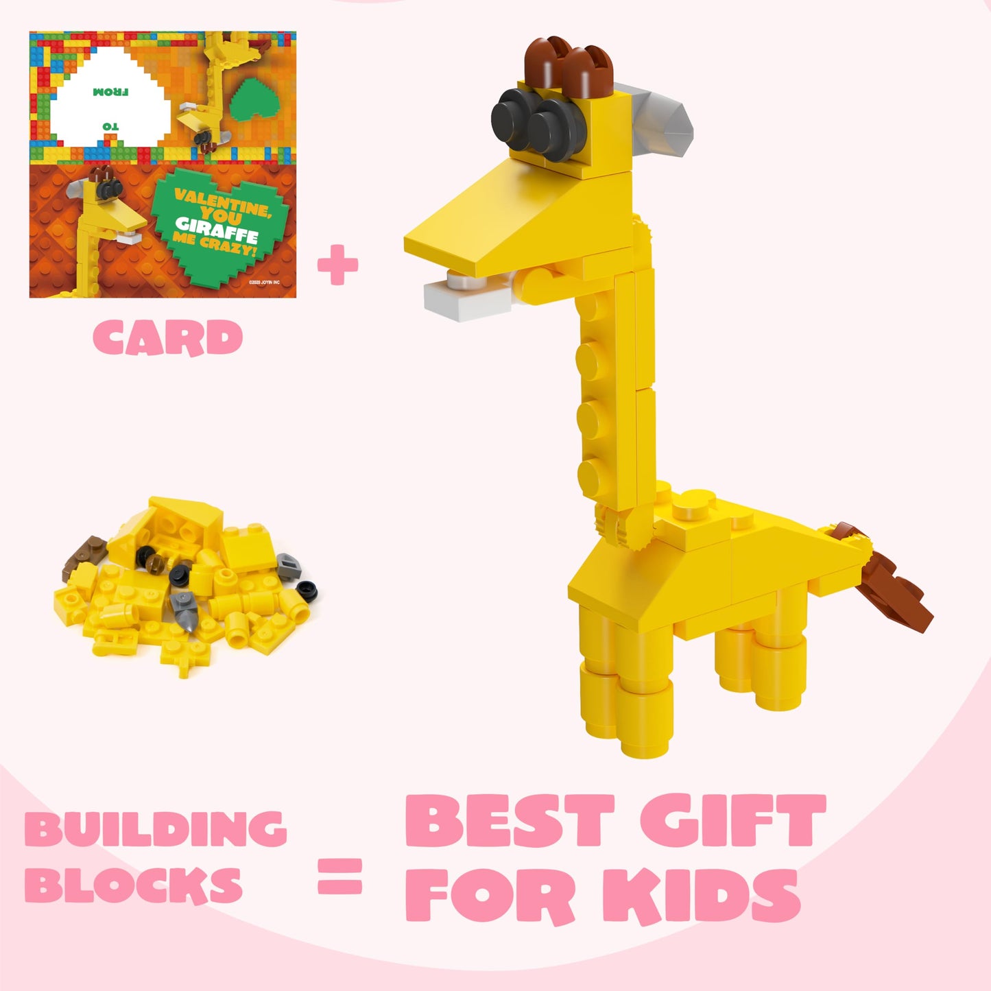 JOYIN 24 Safari Animal Valentine Cards with Building Blocks – Party Favors & Classroom Prizes