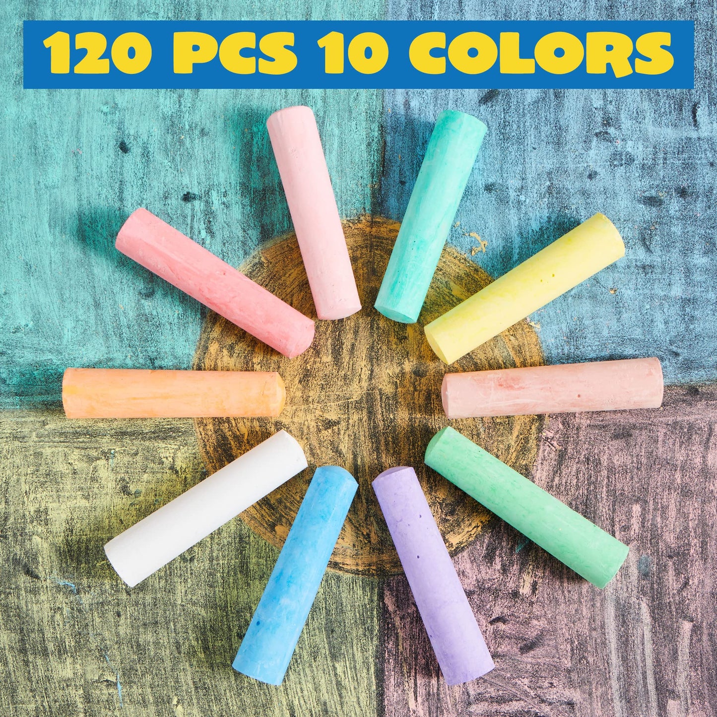 JOYIN 120 Pcs Sidewalk Chalk Set – Jumbo, Non-Toxic, Washable, 10 Colors