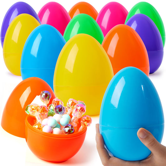 JOYIN 12 Pcs Large Plastic Easter Eggs – 6-Inch Jumbo Fillable Rainbow Eggs