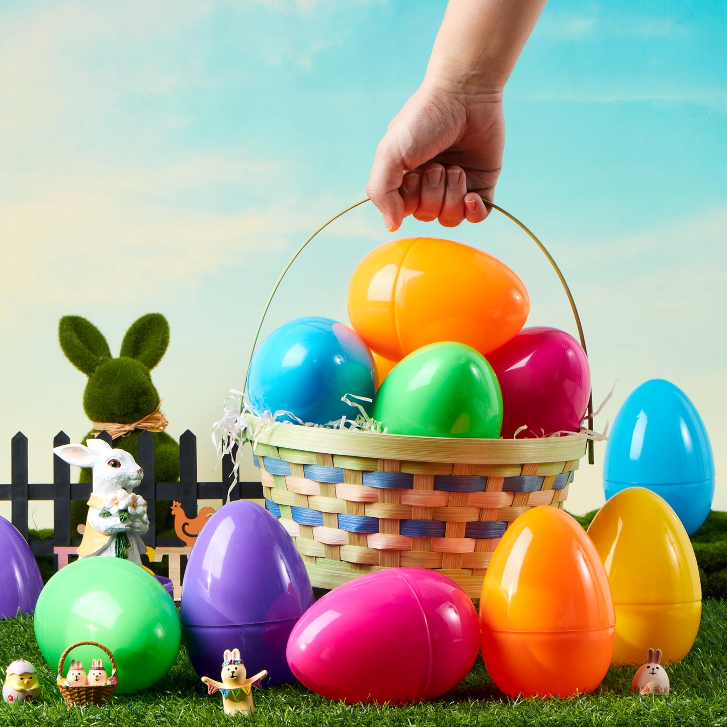 JOYIN 12 Pcs Large Plastic Easter Eggs – 6-Inch Jumbo Fillable Rainbow Eggs