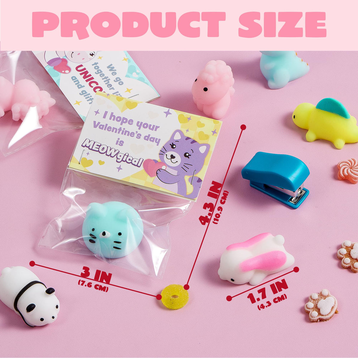 JOYIN 28-Pack Valentine’s Day Gift Cards with Mochi Squishy Toys – 14 Mochi Designs, 7 Card Styles