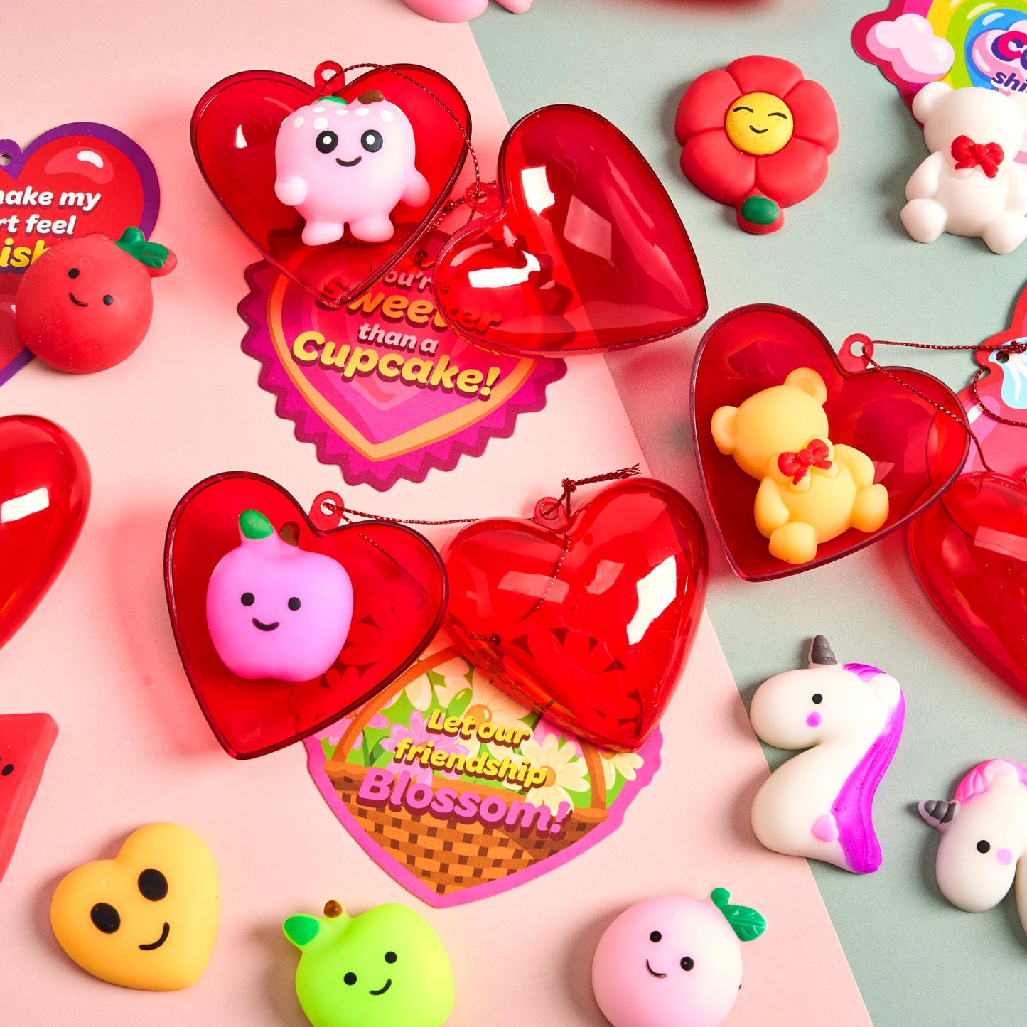 JOYIN 28-Pack Valentine's Day Gift Cards with Mochi Squishy Toys & Heart Shells